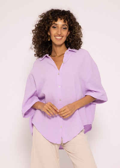SASSYCLASSY Kurzarmbluse Oversize Musselin Bluse Damen kurzarm Shirt Bluse aus Musselin Baumwolle, Made in Italy, One Size: Gr. 36-48
