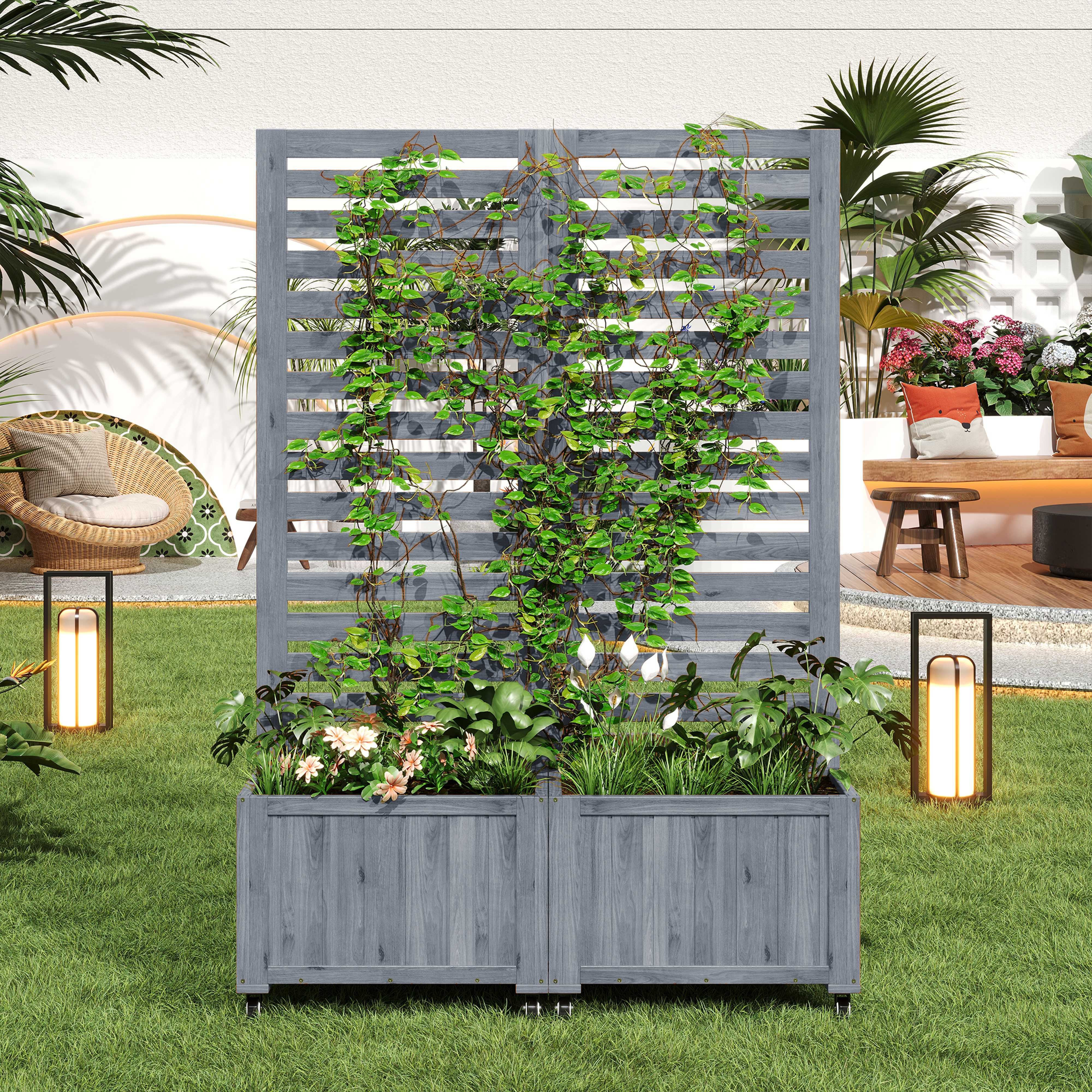 BlingBin Blumenkasten Pflanzkübel Pflanzgefäß für Garten Hof Terrasse (1 St., mit Spalier als Kletterhilfe und Klapp- und Universalrädern), Geeignet für Garten, Hof und Terrasse