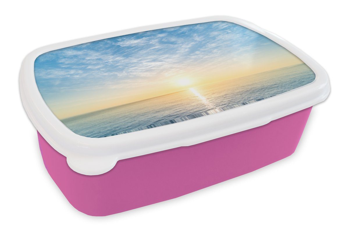 MuchoWow Lunchbox Meer - Sonne - Wolken, Kunststoff, (2-tlg), Brotbox für Erwachsene, Brotdose Kinder, Snackbox, Mädchen, Kunststoff rosa