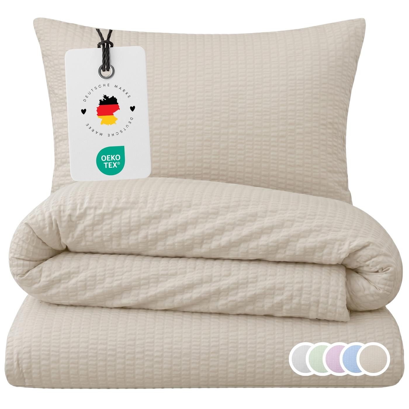 Carpe Sonno Bettwäsche Seersucker 135 x 200 155 x 220 Einfarbig Sommer Bettwäsche Baumwolle, Seersucker, 2 teilig, OEKO-TEX Bettbezug bügelfrei Reißverschluss Uni Bsalt 135x200