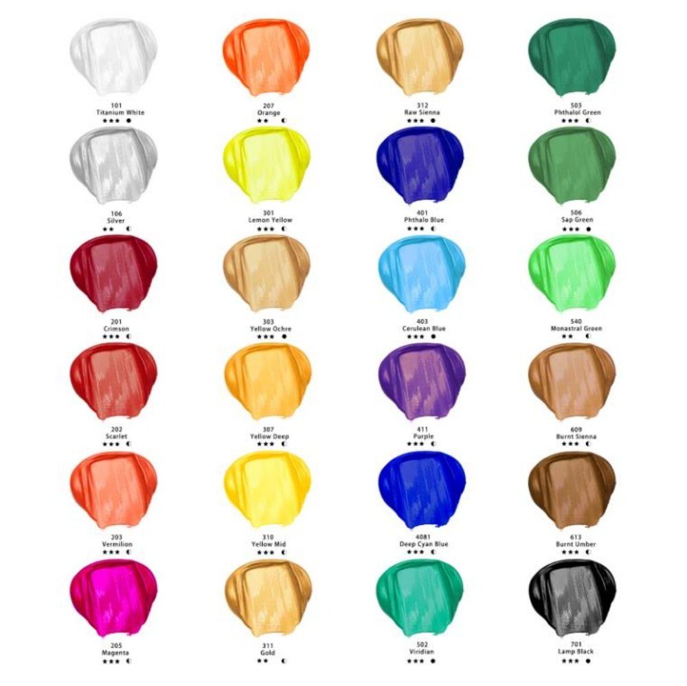 Artecho Acrylfarbe 24x22ml Wasserfest Acrylfarben mit 10 Pinseln, 2 Malkartons,1 Palette, für Papier, Ton, Holz, Steine – zum Reisen, Malen & Freude verschenken