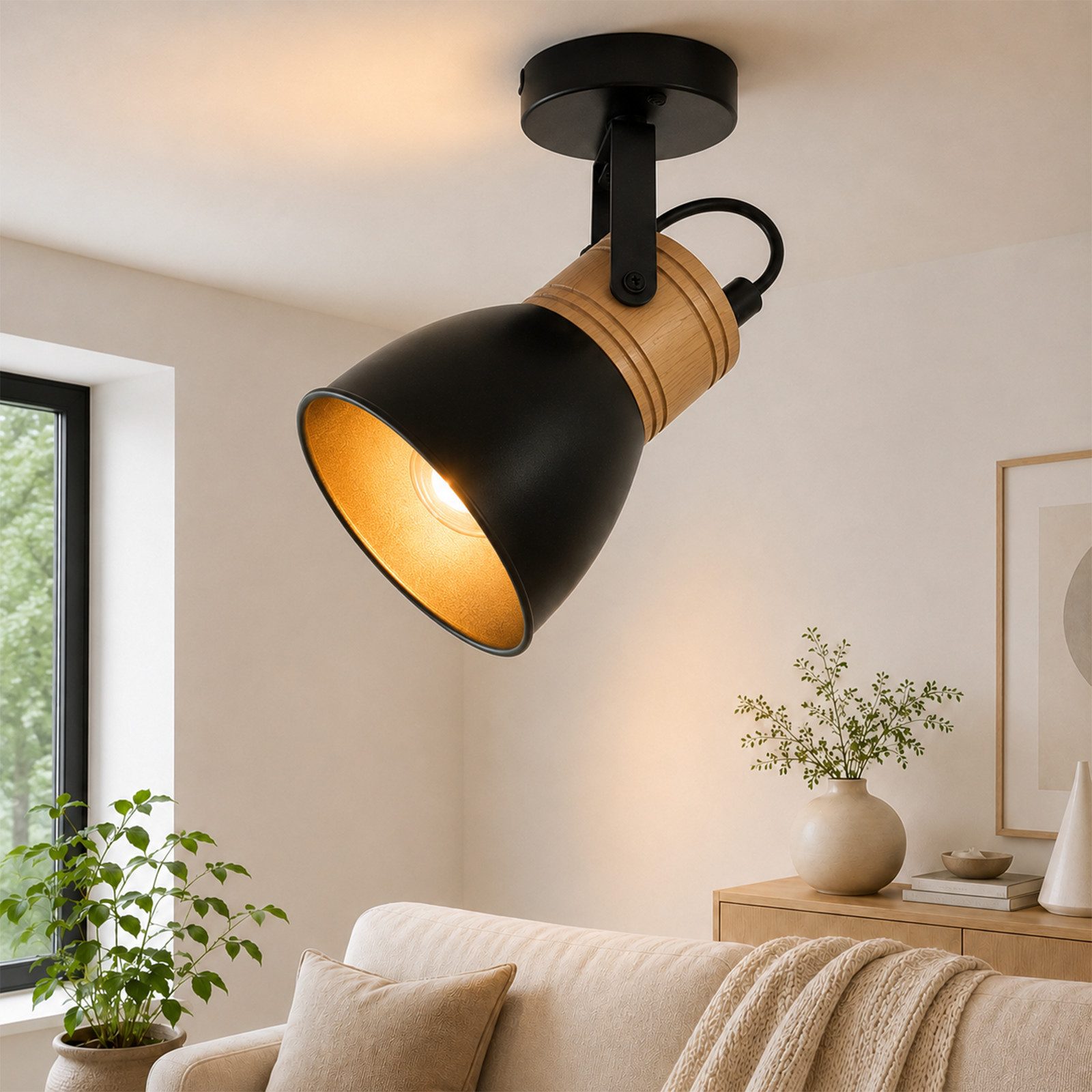 Nettlife Deckenstrahler 1/2/3/4 flammig schwarz E14 Vintage Spots aus Metall Holz industrielle, ohne Leuchtmittel, für Flur Küche Wohnzimmer Schlafzimmer