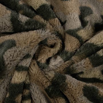 SCHÖNER LEBEN. Stoff Fellimitat Kunstfell Camouflage oliv schlamm schwarz 1,45m Breite