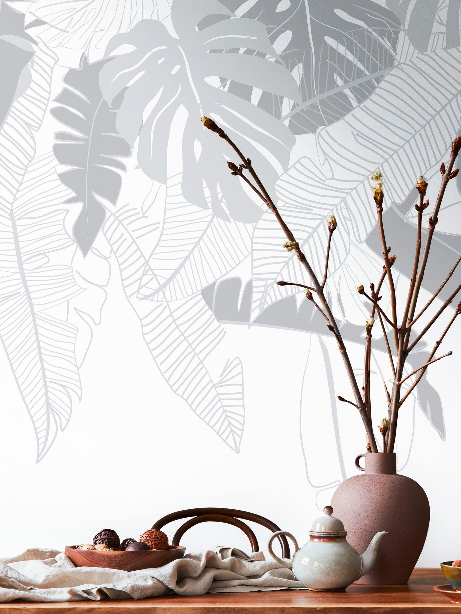 living walls Vliestapete House of Turnowsky Fototapete Blätter, glatt, gemustert, matt, neutral, (1 St), Palmenblätter Tapeten Wohnzimmer Schlafzimmer Küche modern Design Büro