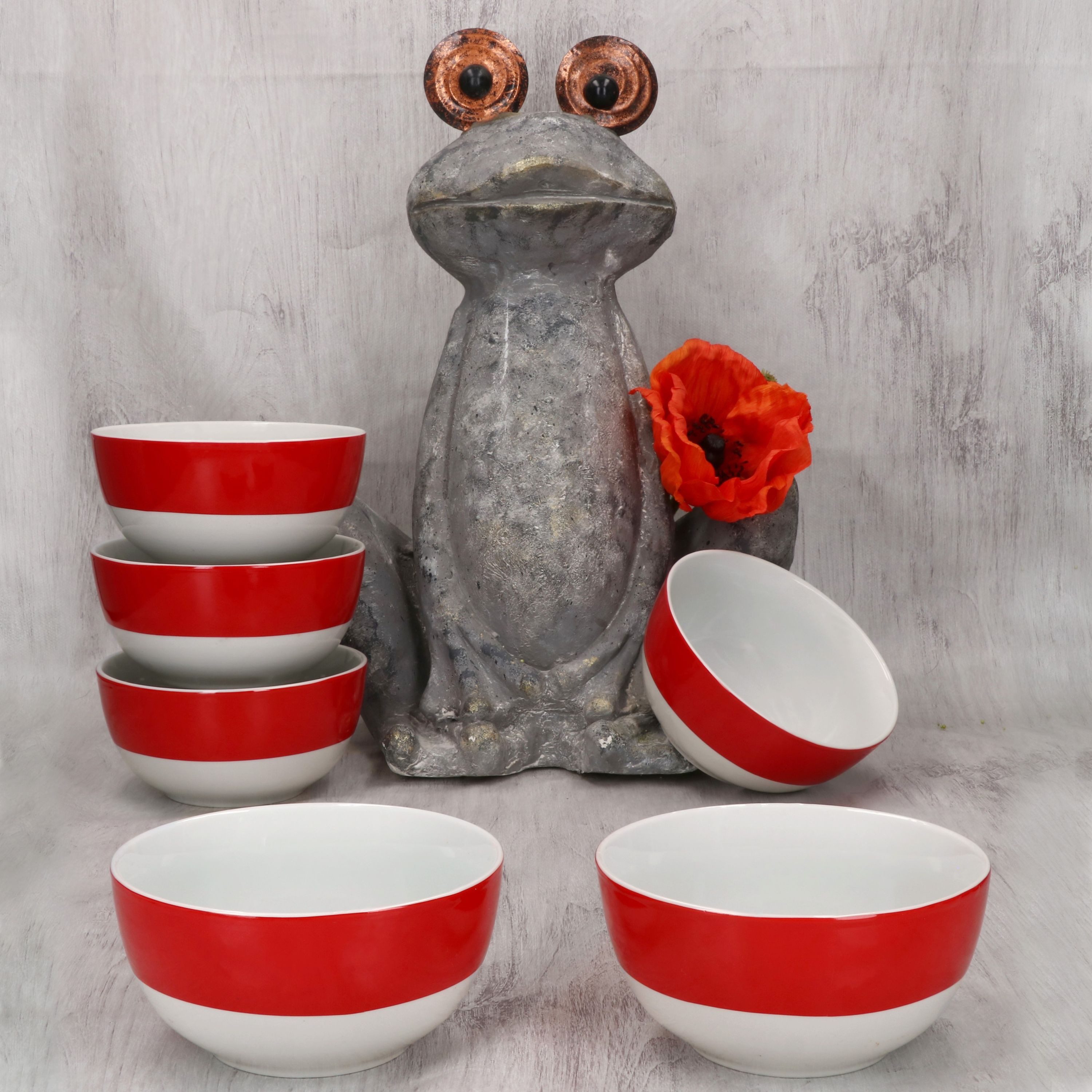 MamboCat Müslischale 6x Variant Rot Schale Ø14,3cm 450ml Porzellan 6 Personen Müsli Salat, Porzellan