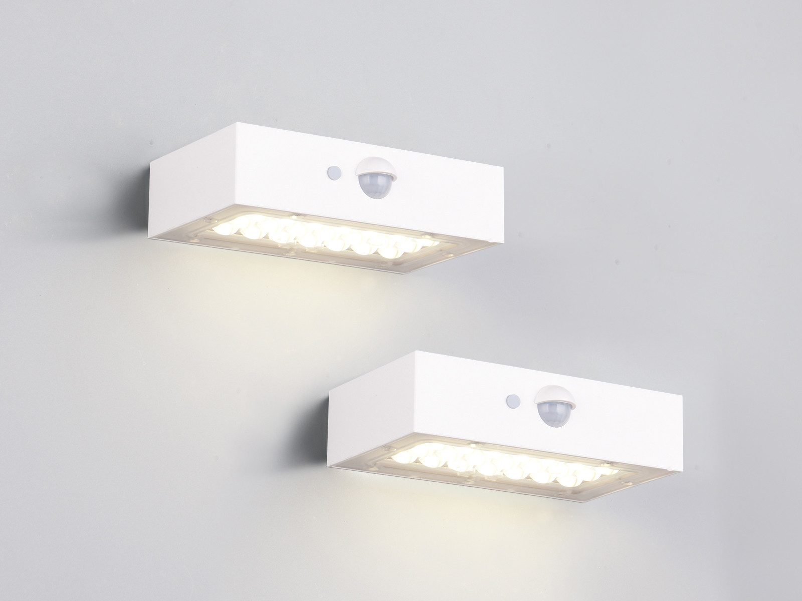 Reality Leuchten LED Außen-Wandleuchte Solarleuchte mit Bewegungsmelder, B 14cm, Bewegungsmelder, LED fest integriert, Neutralweiß, 2er Set Solar Wandleuchte außen, Garten und Carport Beleuchtung