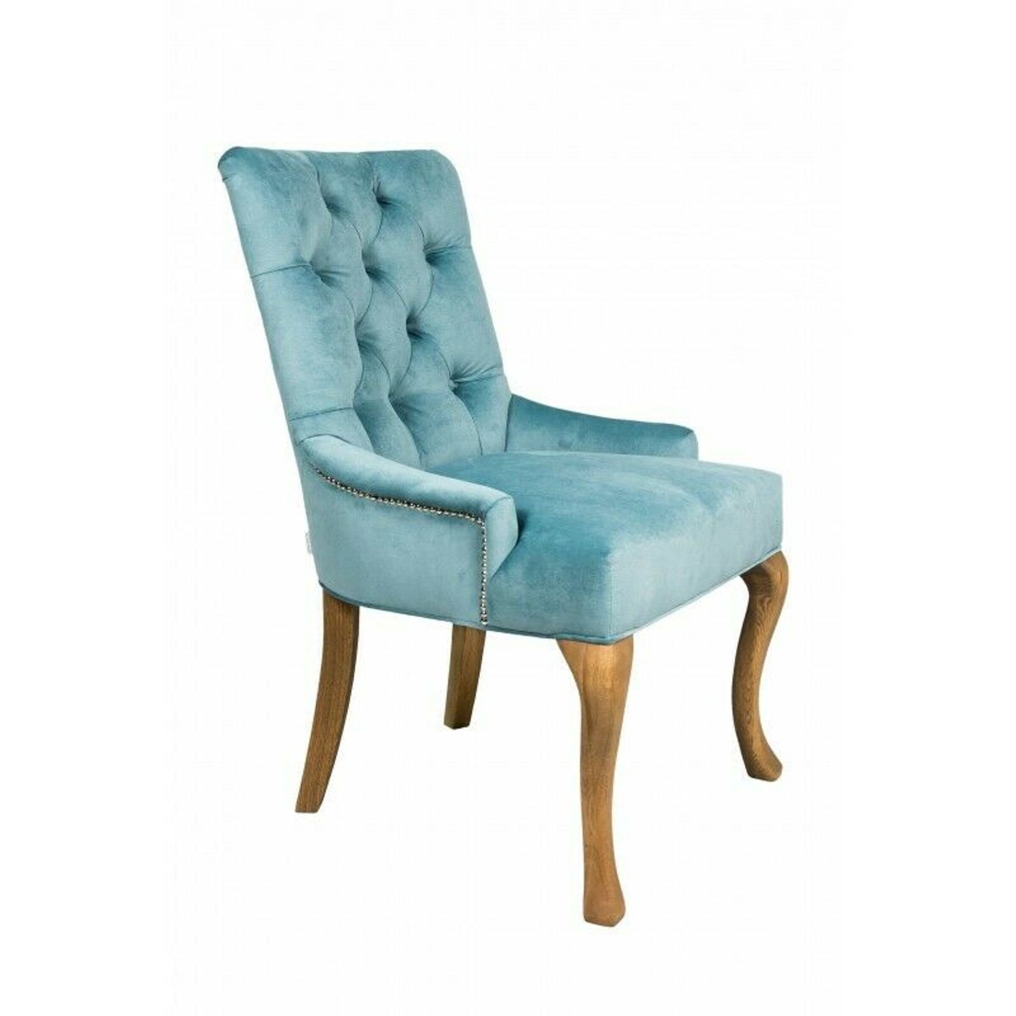 JVmoebel Stuhl, Klassischer Chesterfield Sessel Textil Blau Stühle Stuhl Lehnstuhl Stoff Polster
