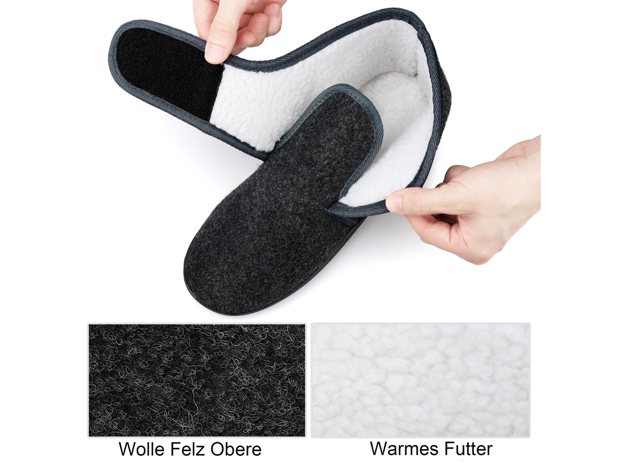TIESTRA Damen Herren Winterhausschuhe, Warm Hausschuh (Memory Foam Sohle, flach geschnitten, 1-tlg) Kunststoffe mit Lammfell, breiter Fußbereich & Filzpantoffeln