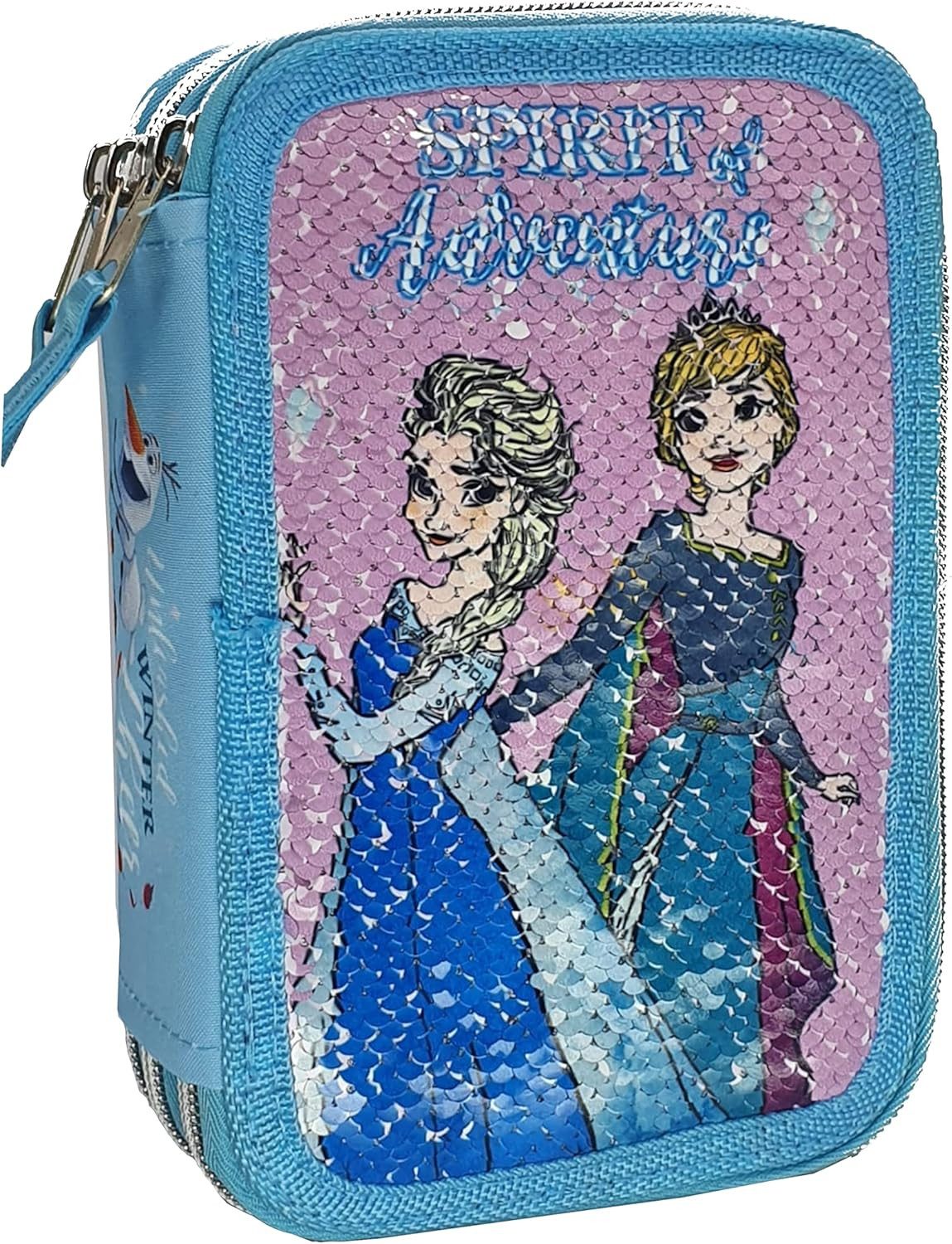 GOLDKIDS Federmäppchen Frozen Eiskönigin Anna ELSA Olaf XXL Pailletten Federtasche, (Olaf XXL Pailletten Federtasche Federmappe, 1-tlg., Schüleretui Federtasche Federpenal), Schülmäppchen 44-teilig gefüllt