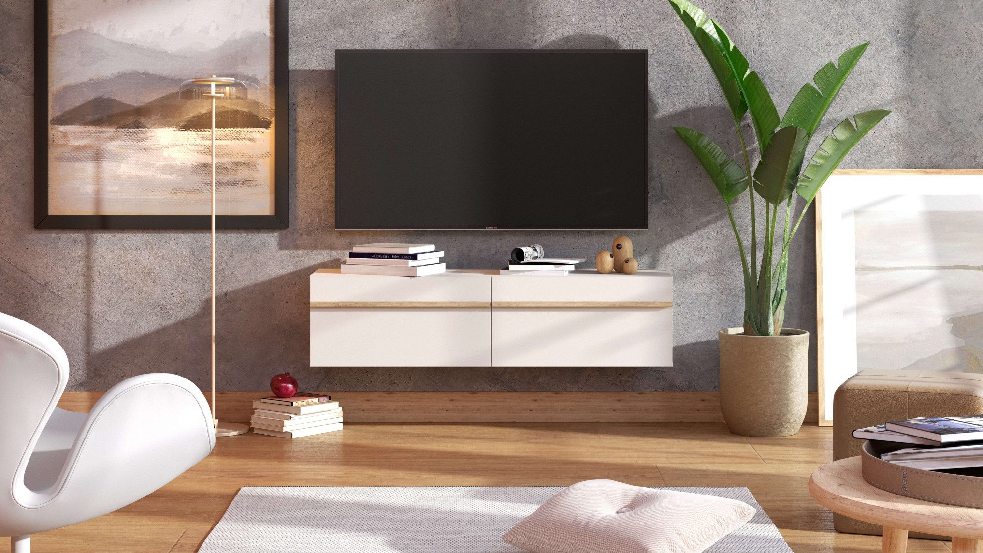 Home affaire Lowboard Arles TV-Kommode, Breite 128 /154/192 cm, TV-Schrank, Wandmontage, mit geschlossenen Fächern, in Kaschmir Farbe, mit Klappentüren