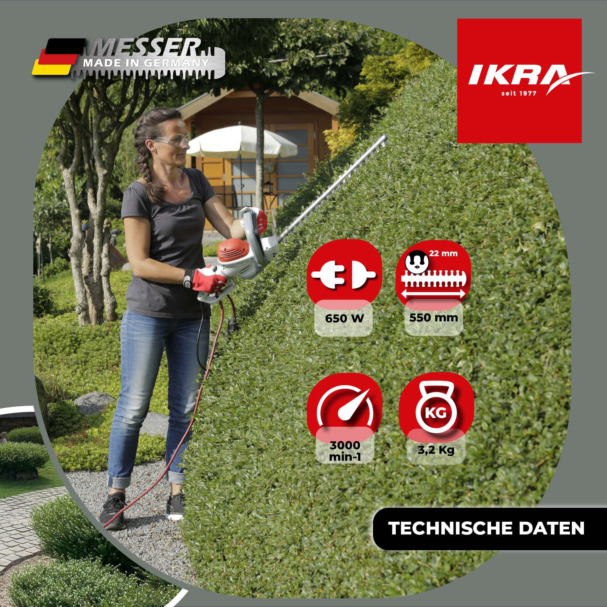 ikra GmbH Elektro-Heckenschere IHS 650, (mit Pflegespray), 55 cm Schnittlänge, 22 mm Schnittstärke, inkl. Pflegespray – Bild 5 von 5