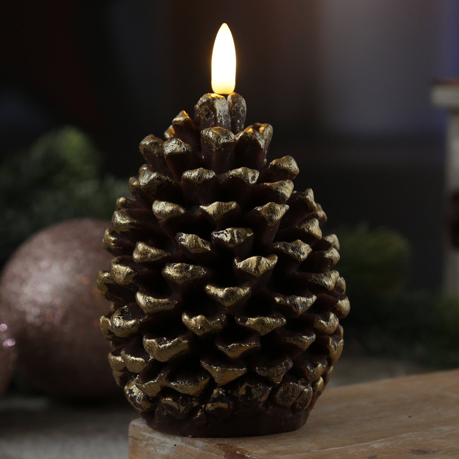 MARELIDA LED-Kerze Tannenzapfen Echtwachs Zapfenform Weihnachtsdeko günstig online kaufen