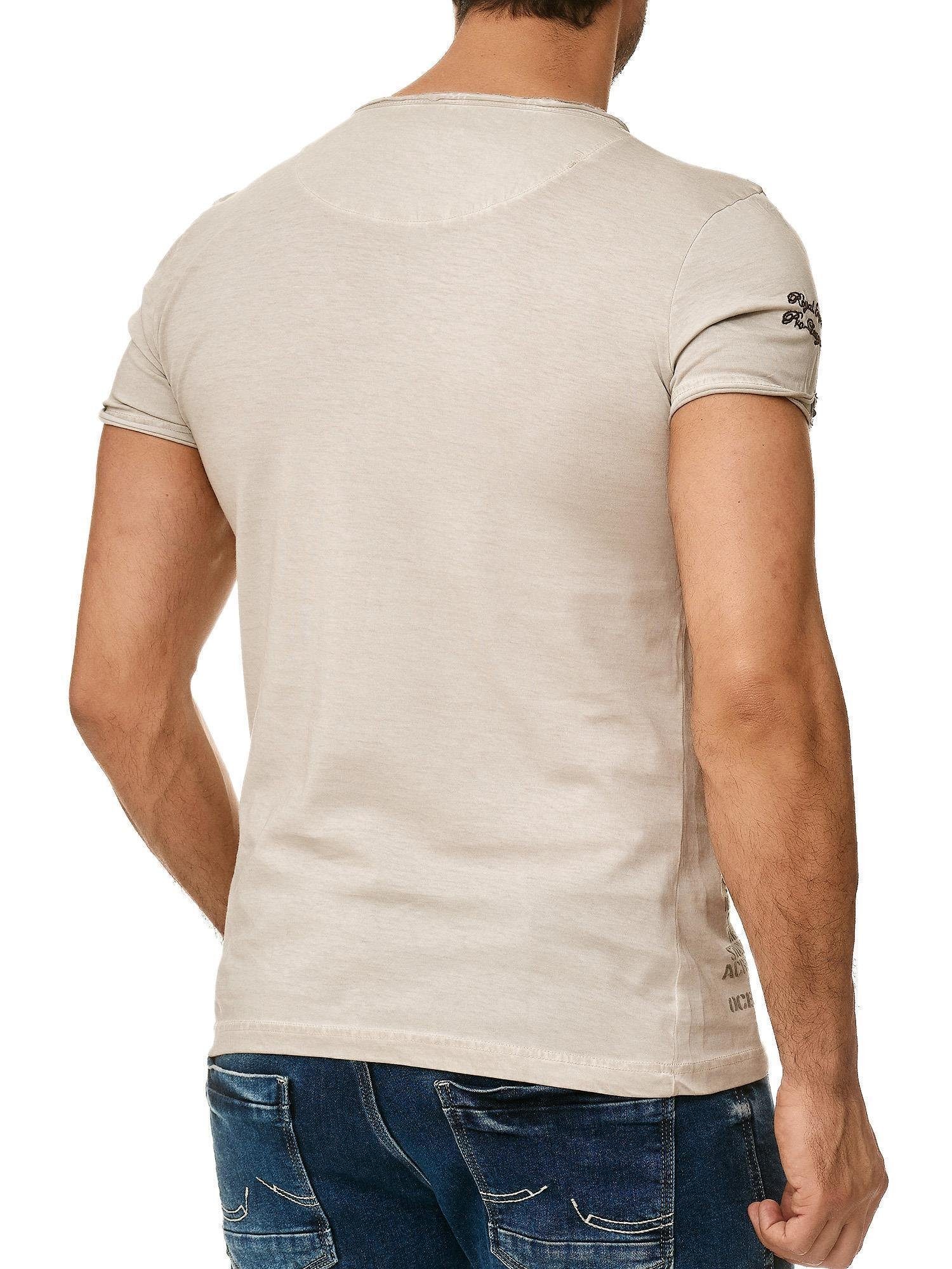 V-Shirt 4060 grau in Look außergewöhliches T-Shirt Used Tazzio Ölwaschung & dezentem