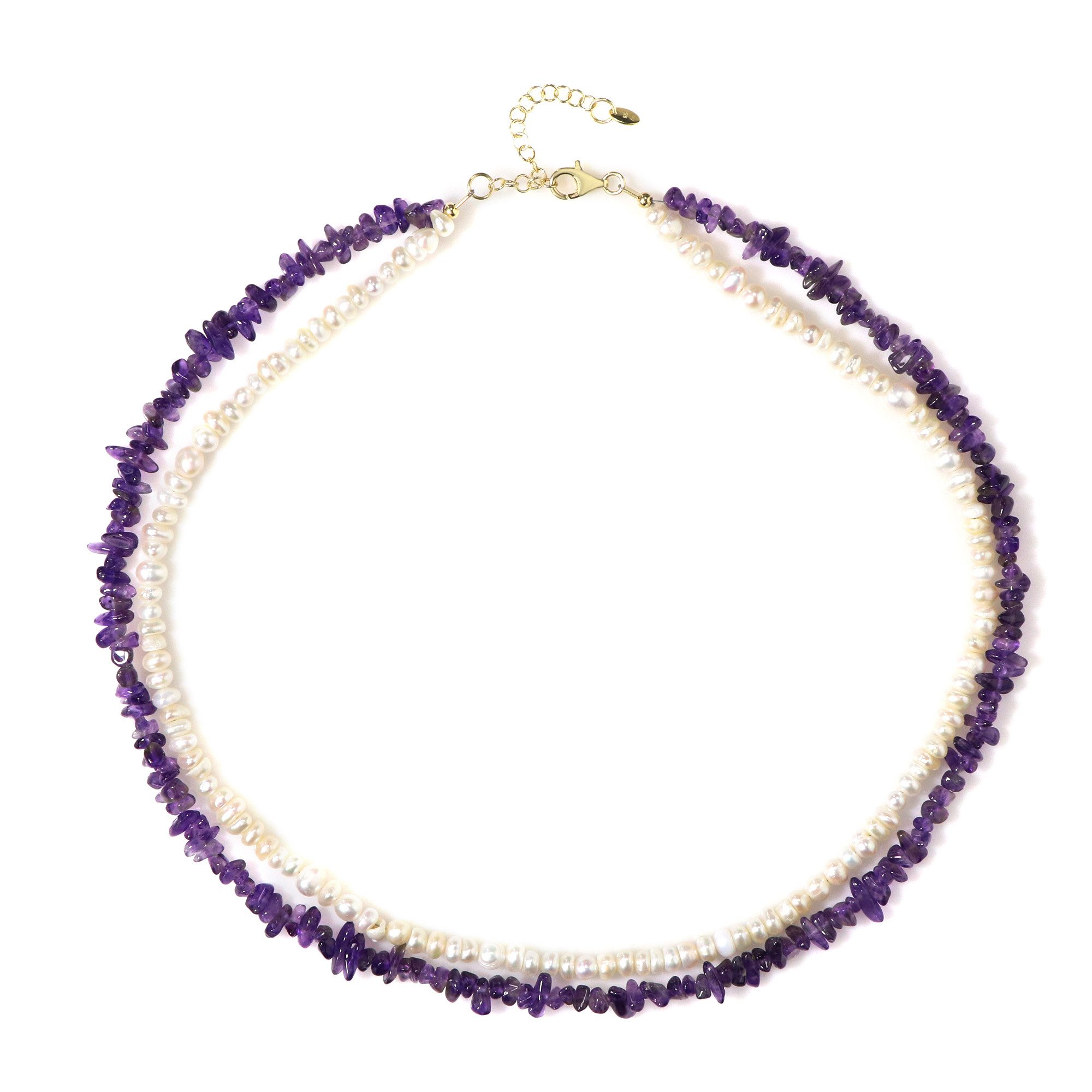 Silberkette Cavill 72,36 ct Amethyst Halskette, vergoldet, Süßwasserperlen