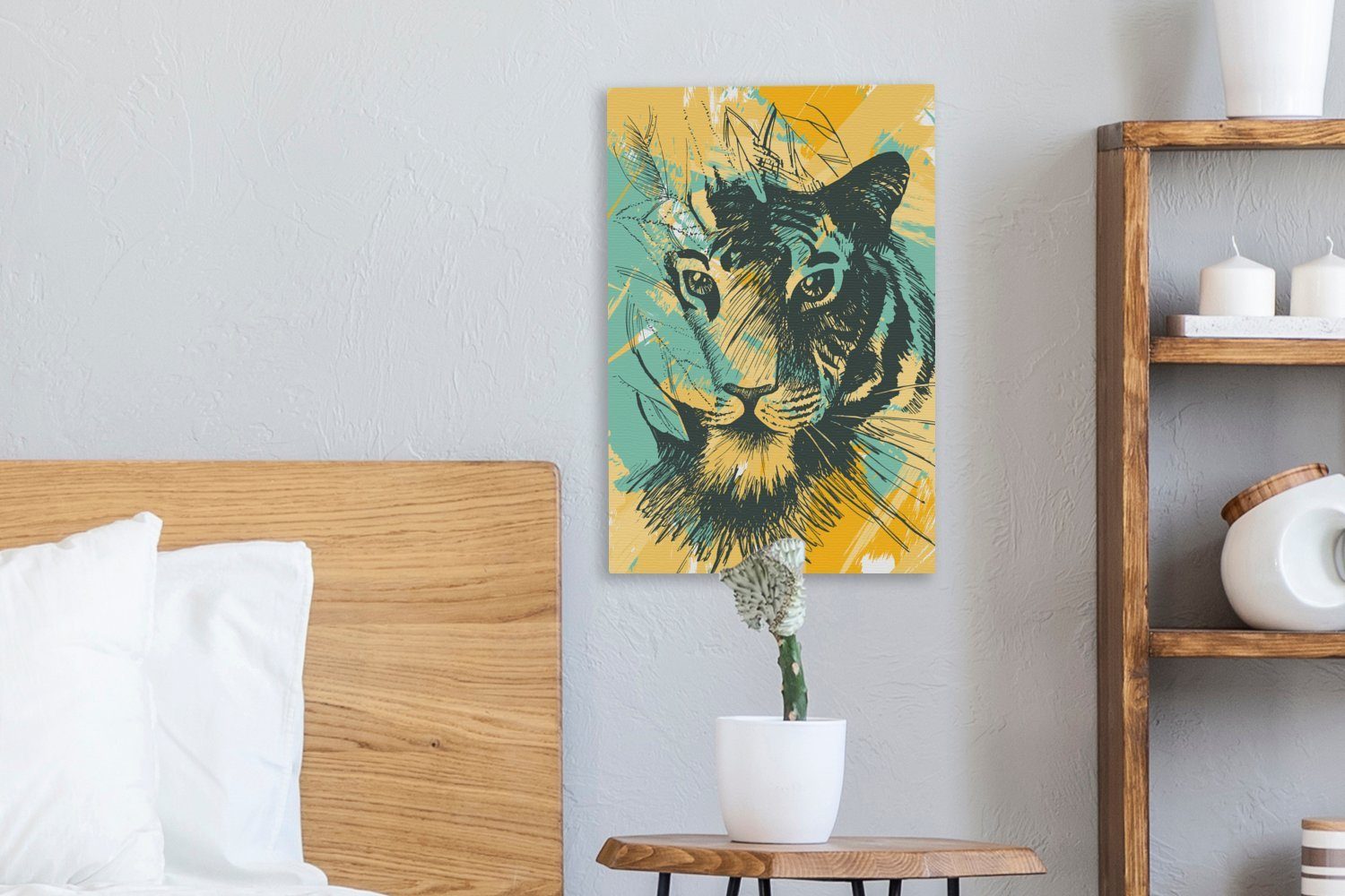 OneMillionCanvasses® Leinwandbild Tiger inkl. bespannt Leinwandbild fertig 20x30 Zackenaufhänger, Abstrakt (1 - - cm St), Kopf, Gemälde