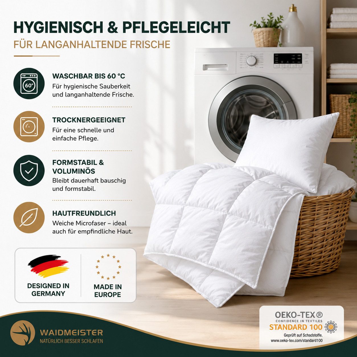 Waidmeister Microfaserbettdecke + Kopfkissen Bettdeckenset 2-teilig Bettdecke 135x200 cm Kopfkissen 80x80 cm, Bettdecke & Kissen Set Ganzjahres Steppdecke Mikro – Bild 5 von 5