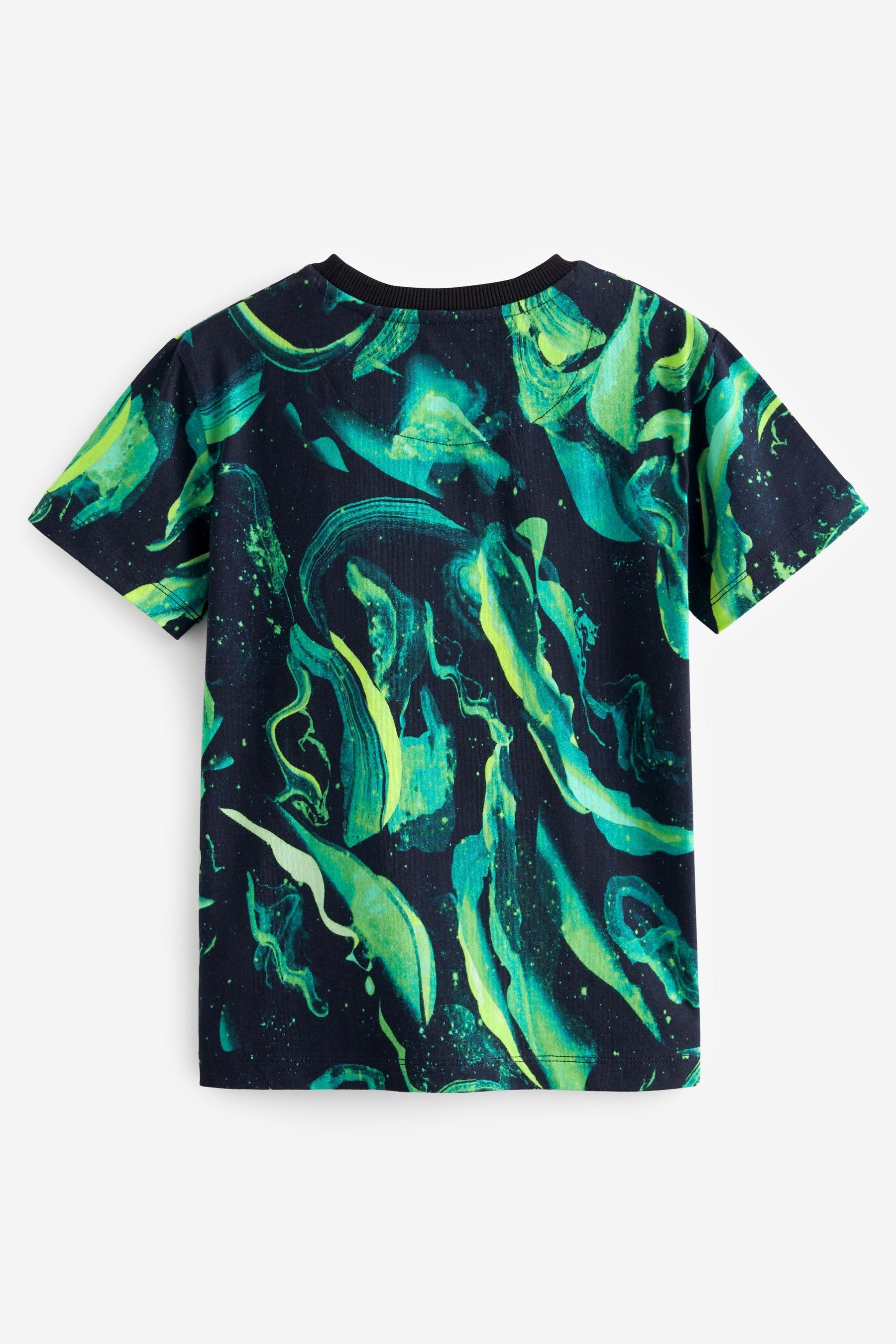 durchgehendem mit Marble T-Shirt Print T-Shirt (1-tlg) Kurzärmeliges Black/Green Next