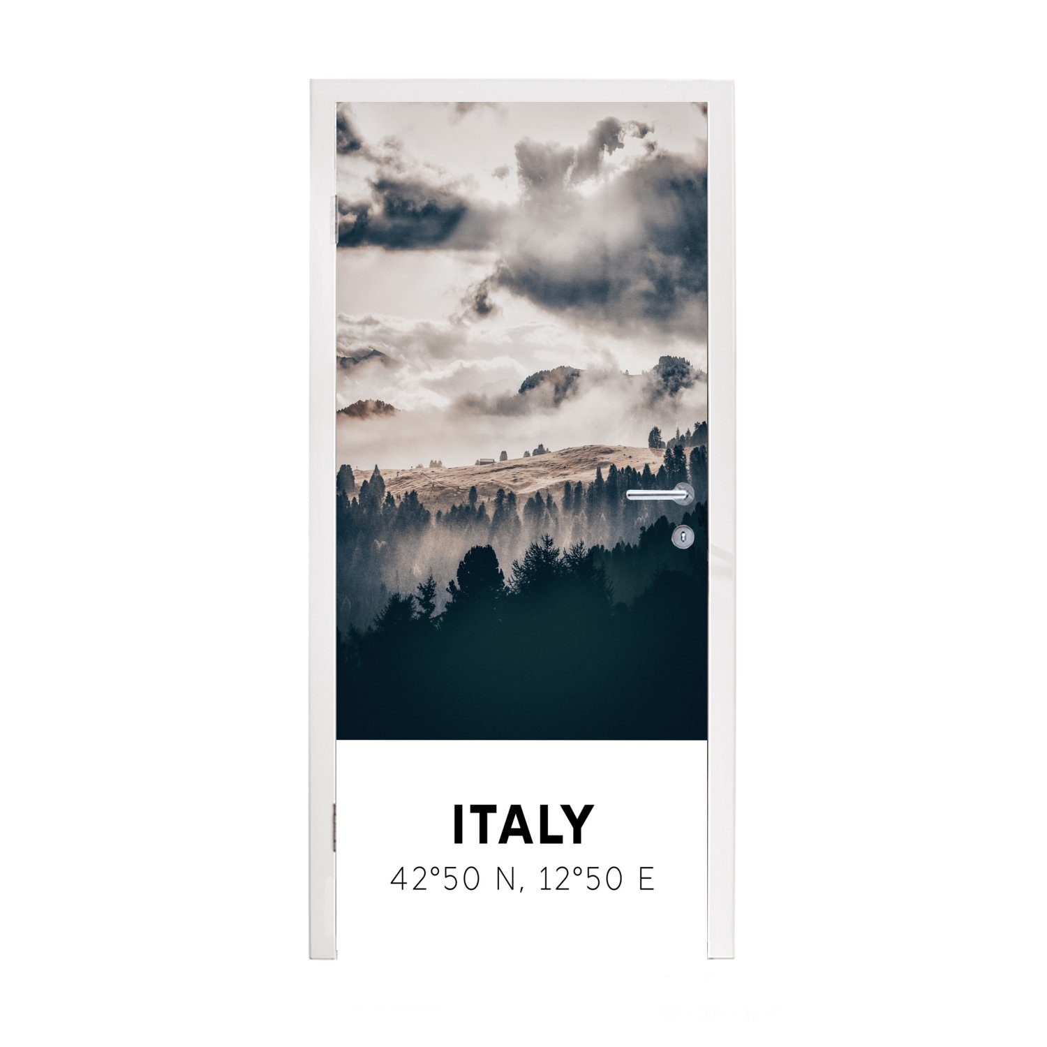 MuchoWow Türtapete Italien - Nebel - Wald - Baum, Matt, bedruckt, (1 St), Fototapete für Tür, Türaufkleber, 75x205 cm