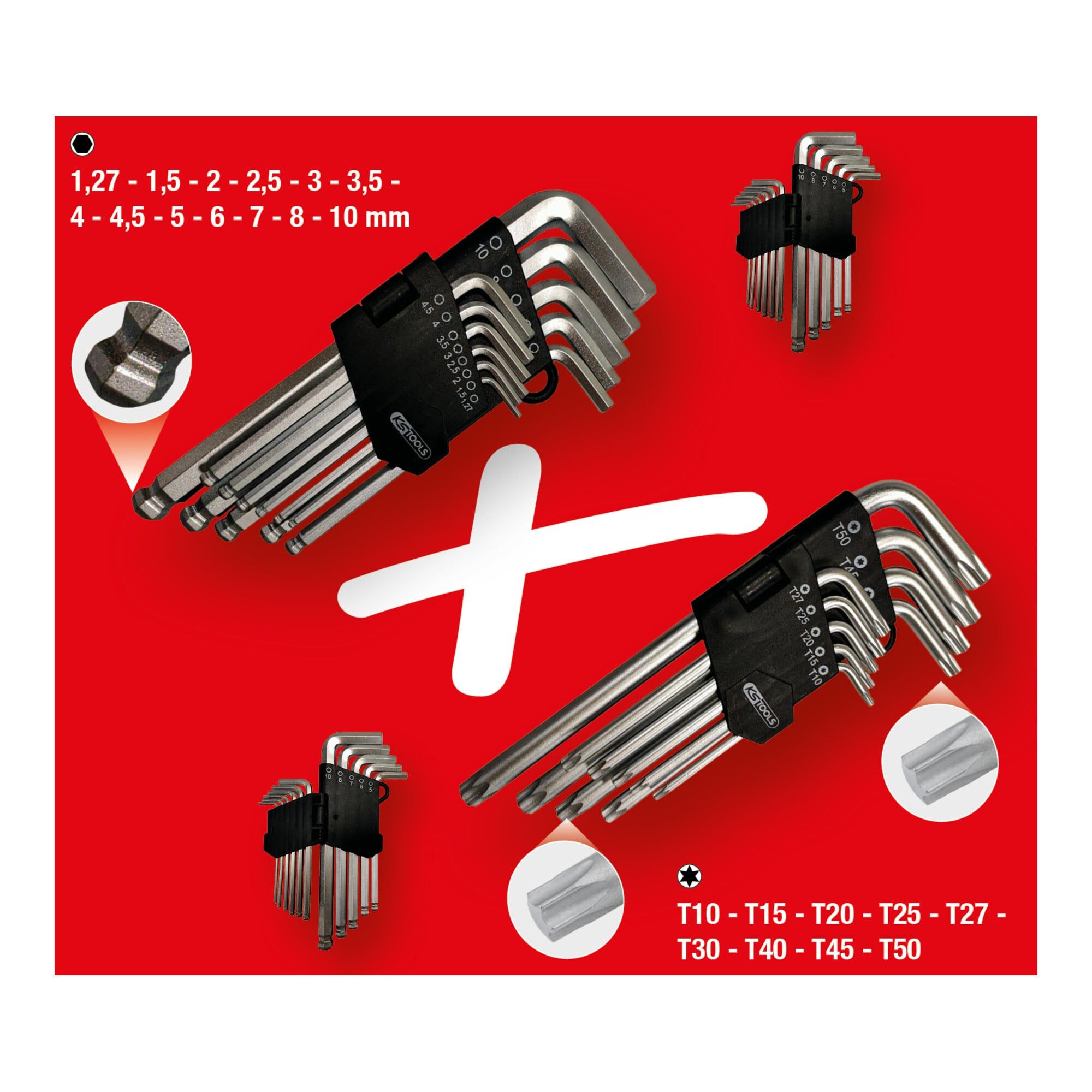 KS Tools Schraubendreher KS Tools Winkelstiftschlüssel-Satz, TX, Innensechskant, 22-tlg
