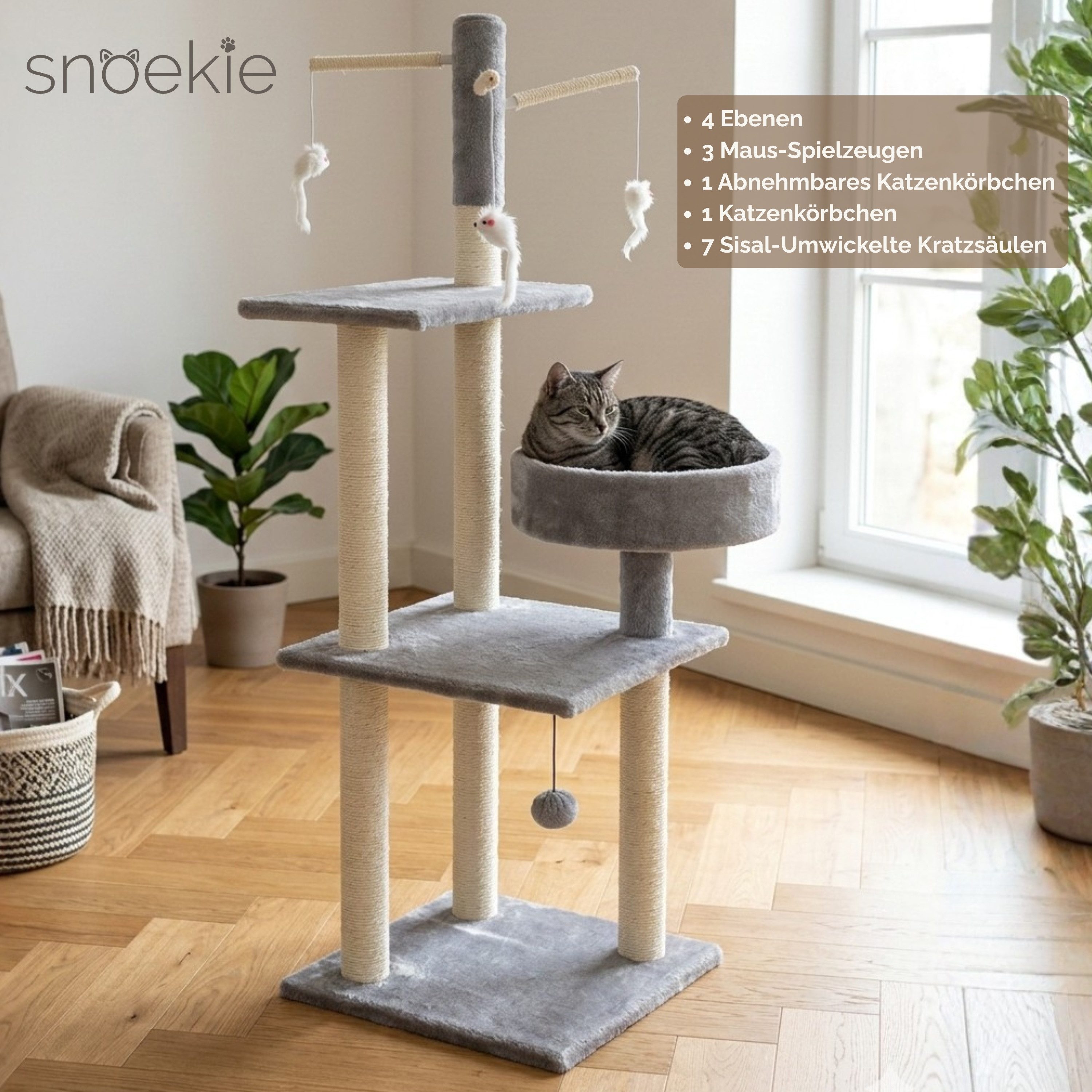 SNOEKIE Kratzbaum SNOEKIE Kratzbaum, Liegekorb, Stabil, Plattformen und Spielzeug, 125cm
