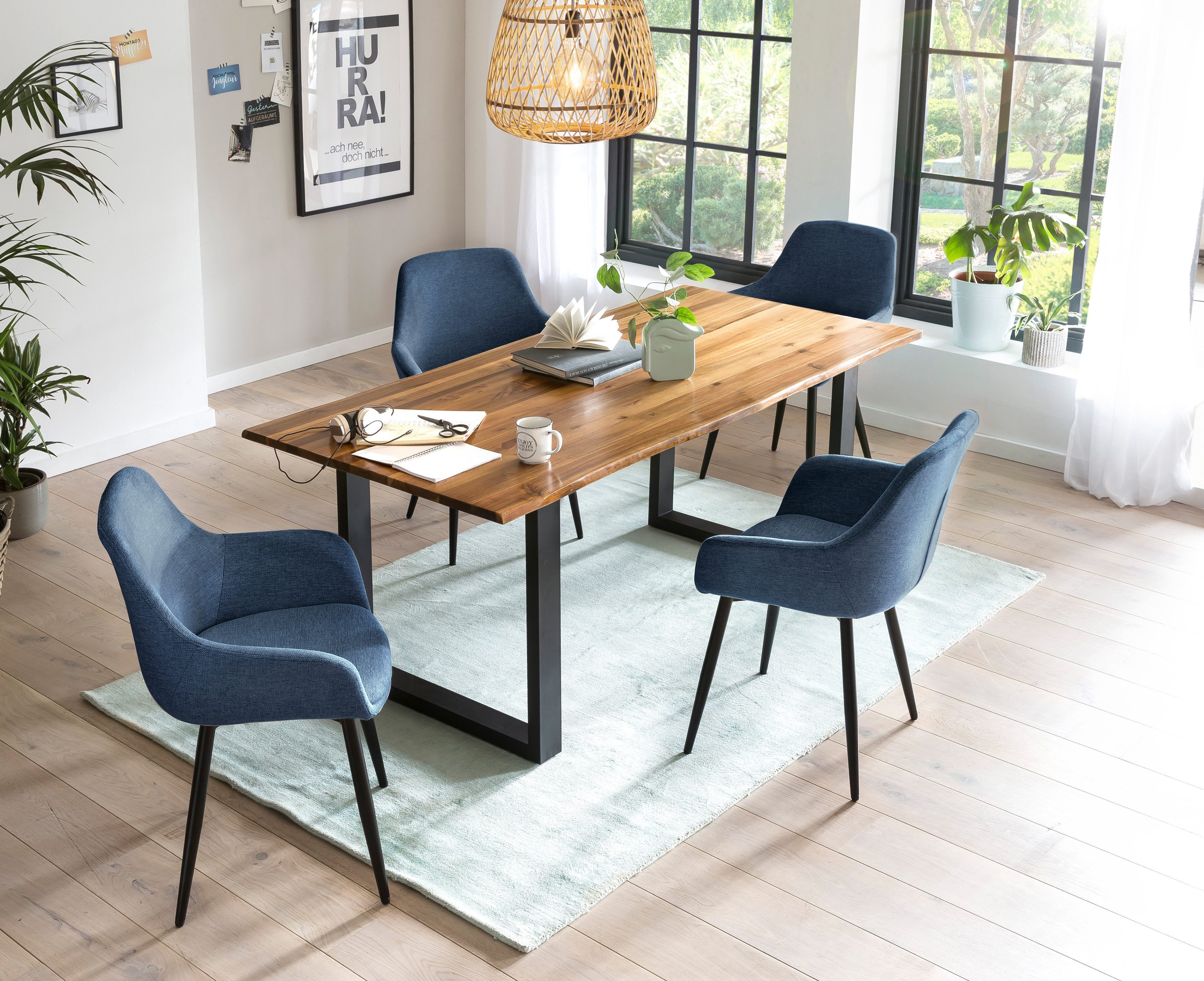 SalesFever Essgruppe für stilvolles Speisen, (Set, 5-tlg), 5-teiliges Set mit authentischer Baumkanten-Tischplatte