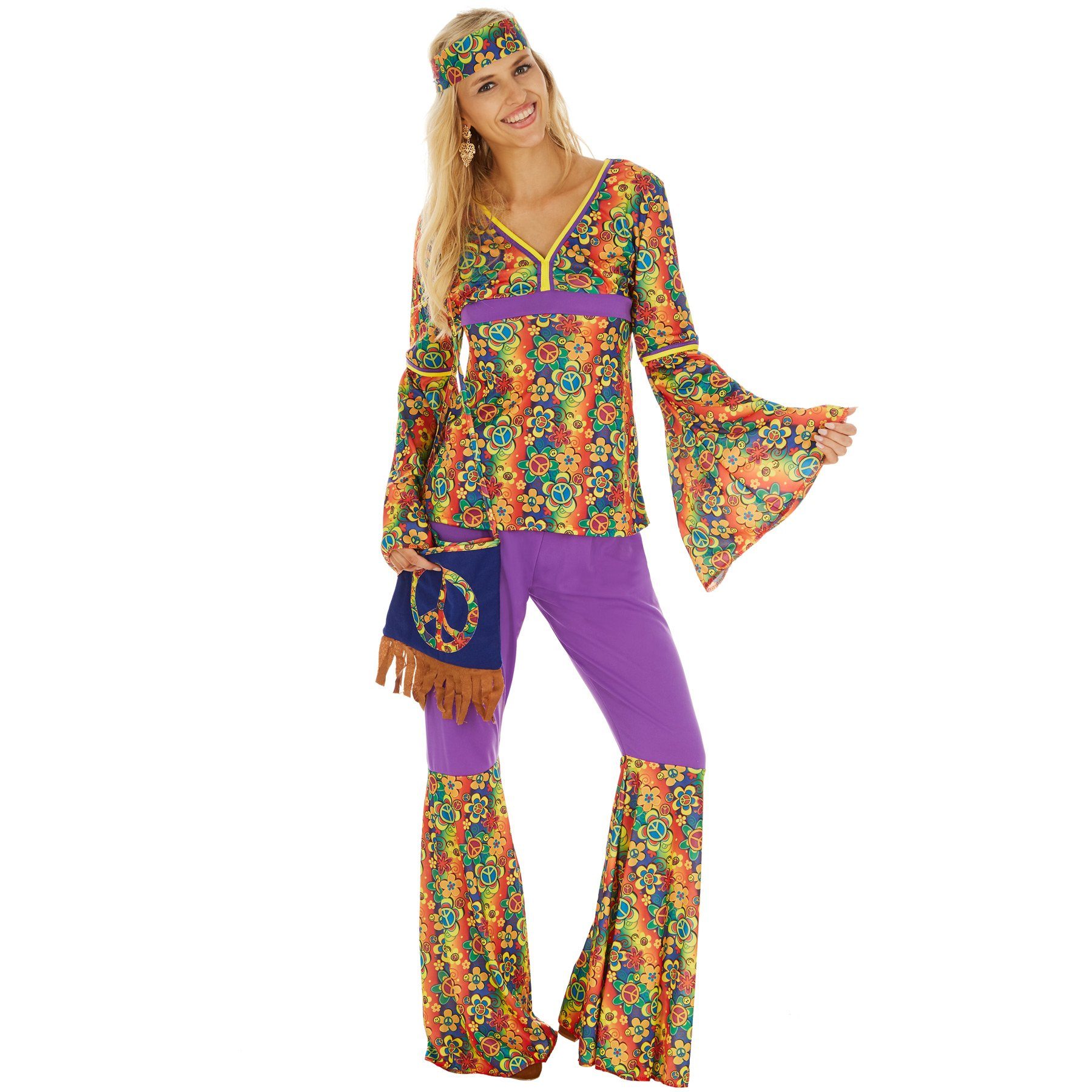 dressforfun Hippie-Kostüm Frauenkostüm Hippie, Oberteil und Hose aus Elastik-Jersey