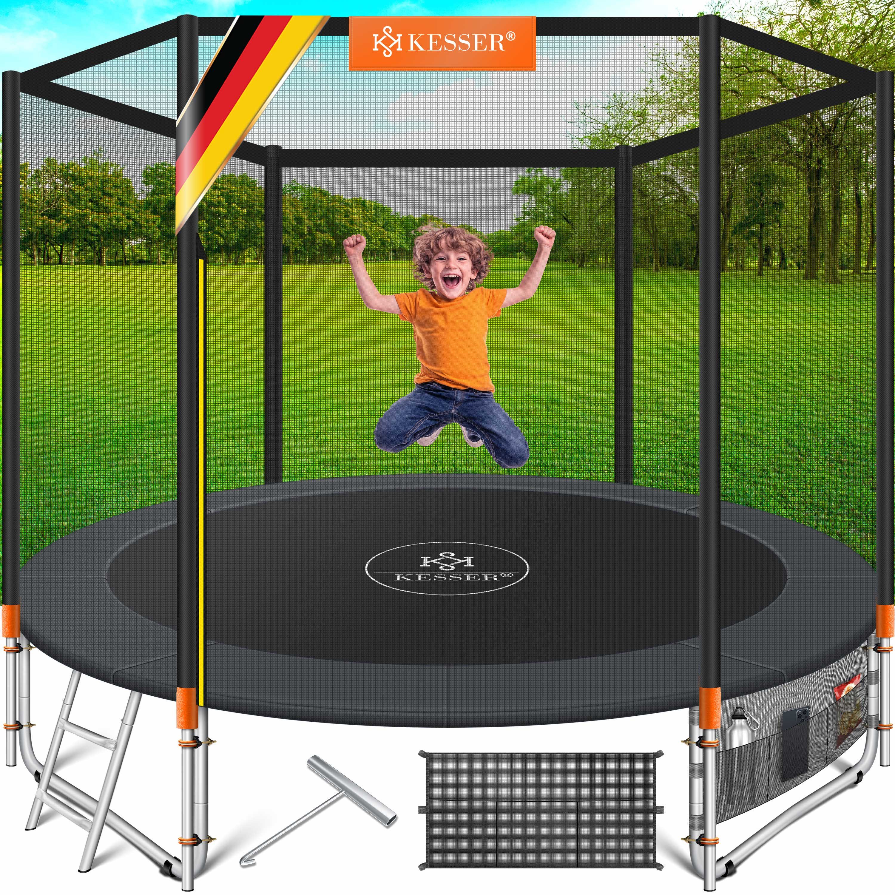 KESSER Gartentrampolin, Ø 244 cm, Trampolin TÜV Rheinland GS Zertifiziert Komplettset Sicherheitsnetz