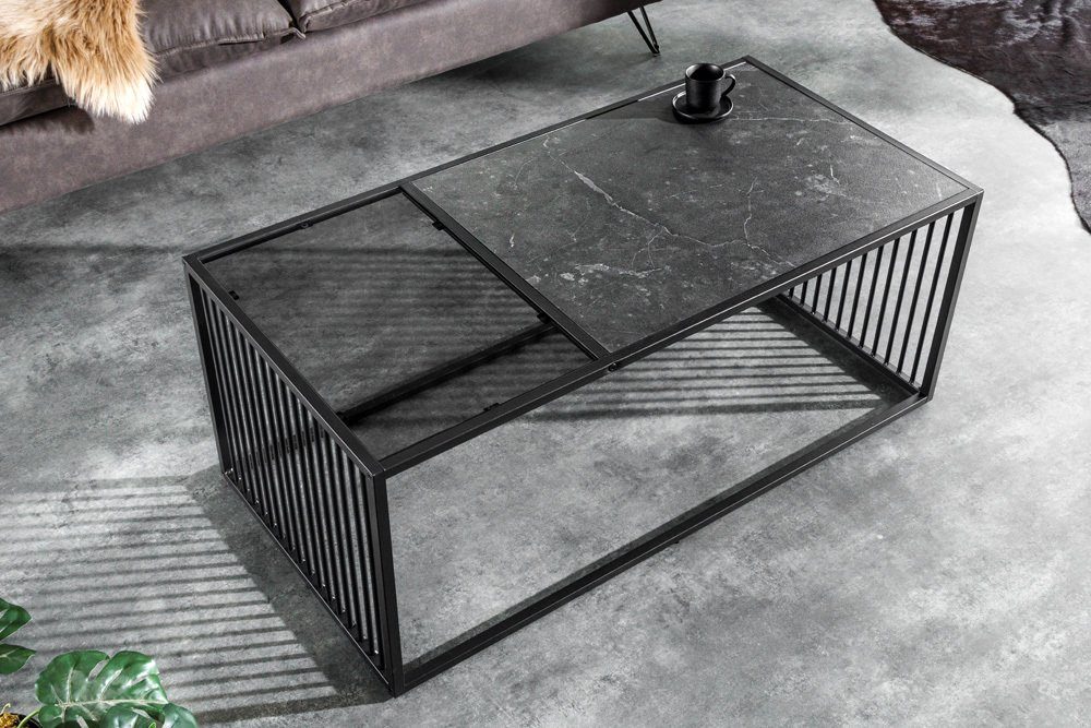 riess-ambiente Couchtisch ARCHITECTURE 100cm graphit / schwarz (Einzelartikel, 1-St), Wohnzimmer · Glas · Metall · Marmor-Optik · Industrial Design