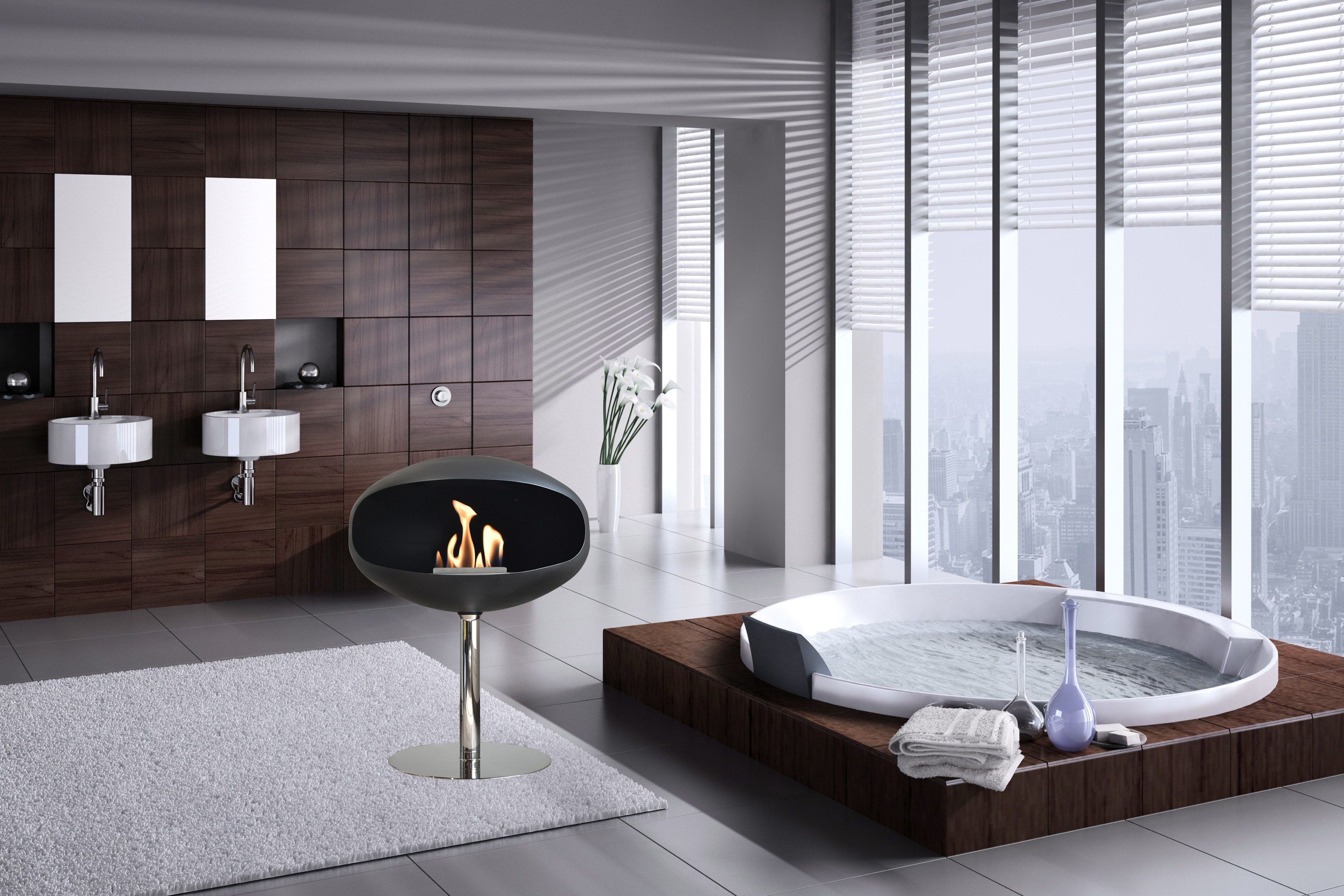 terrassana Echtfeuer-Dekokamin Cocoon Pedestal