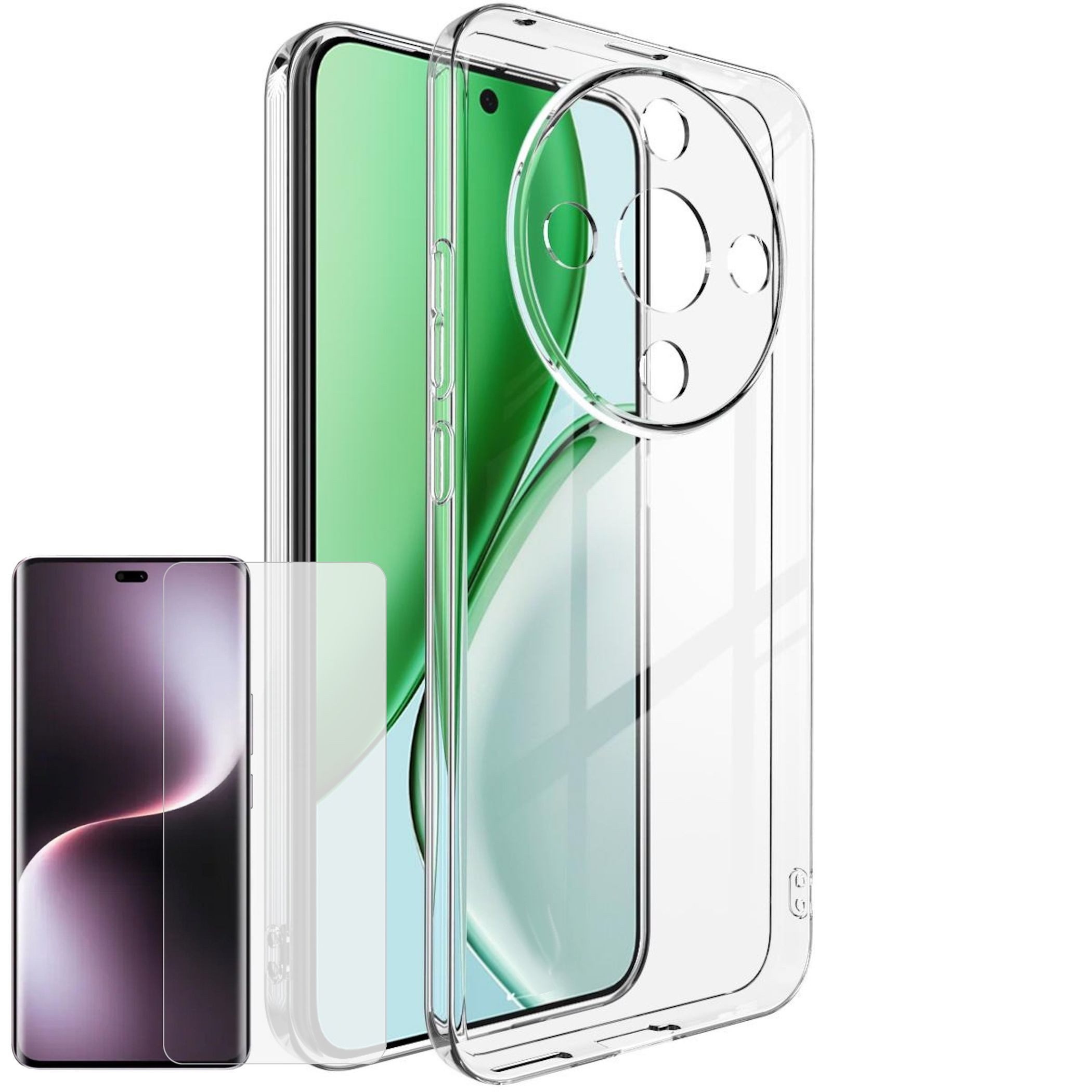 Wigento Handyhülle + Schutzglas für Honor Magic 8 Lite 2 in 1 TPU Schutz + 9H Hartglas 6,79 Zoll, Produktset TPU Hülle mit Hart Glas