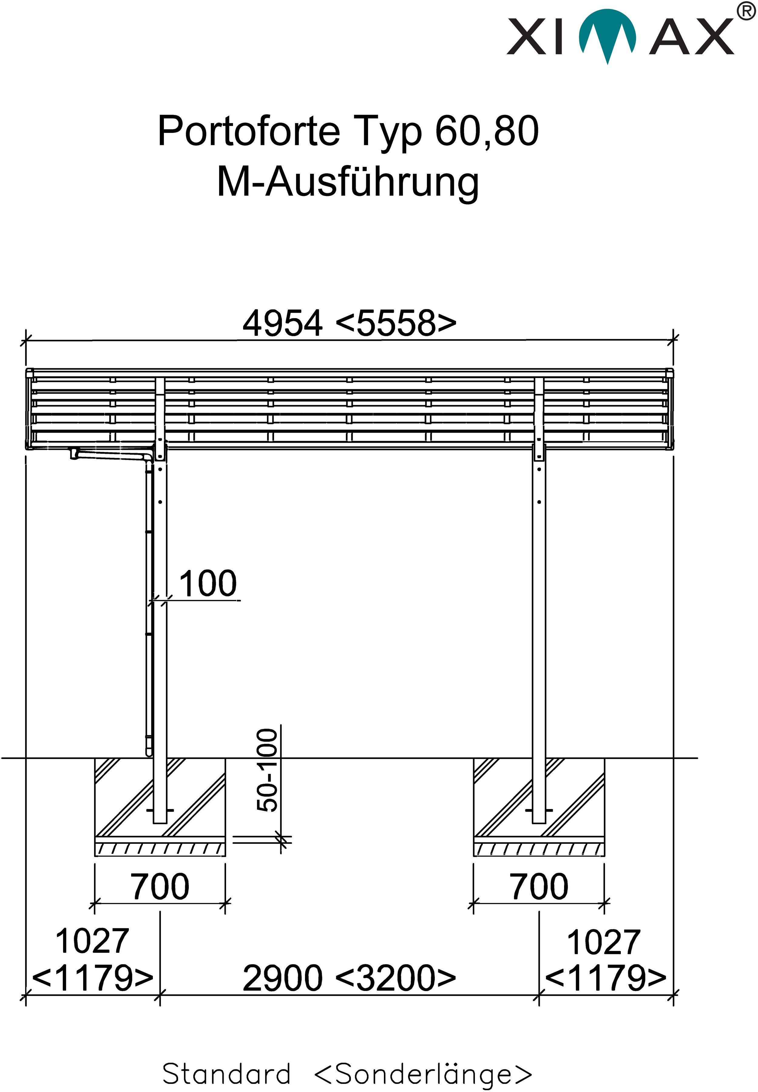 Ximax Doppelcarport Portoforte 60 Aluminium Typ Einfahrtshöhe, 240 cm BxT: M-Edelstahl-Look, cm, 542x495