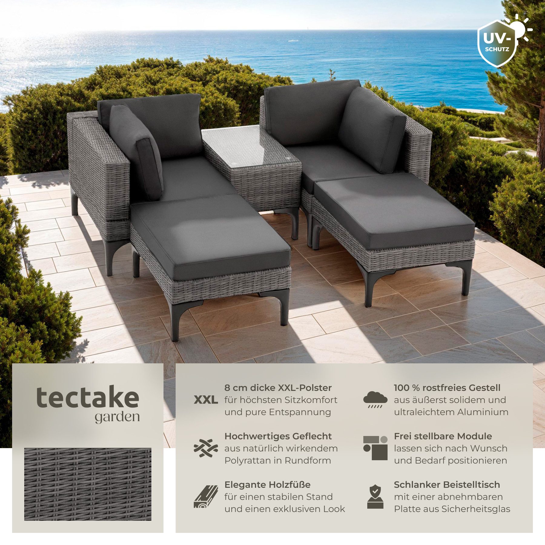tectake Loungeset Rattan Lounge, (Set, 5-tlg), günstig online kaufen