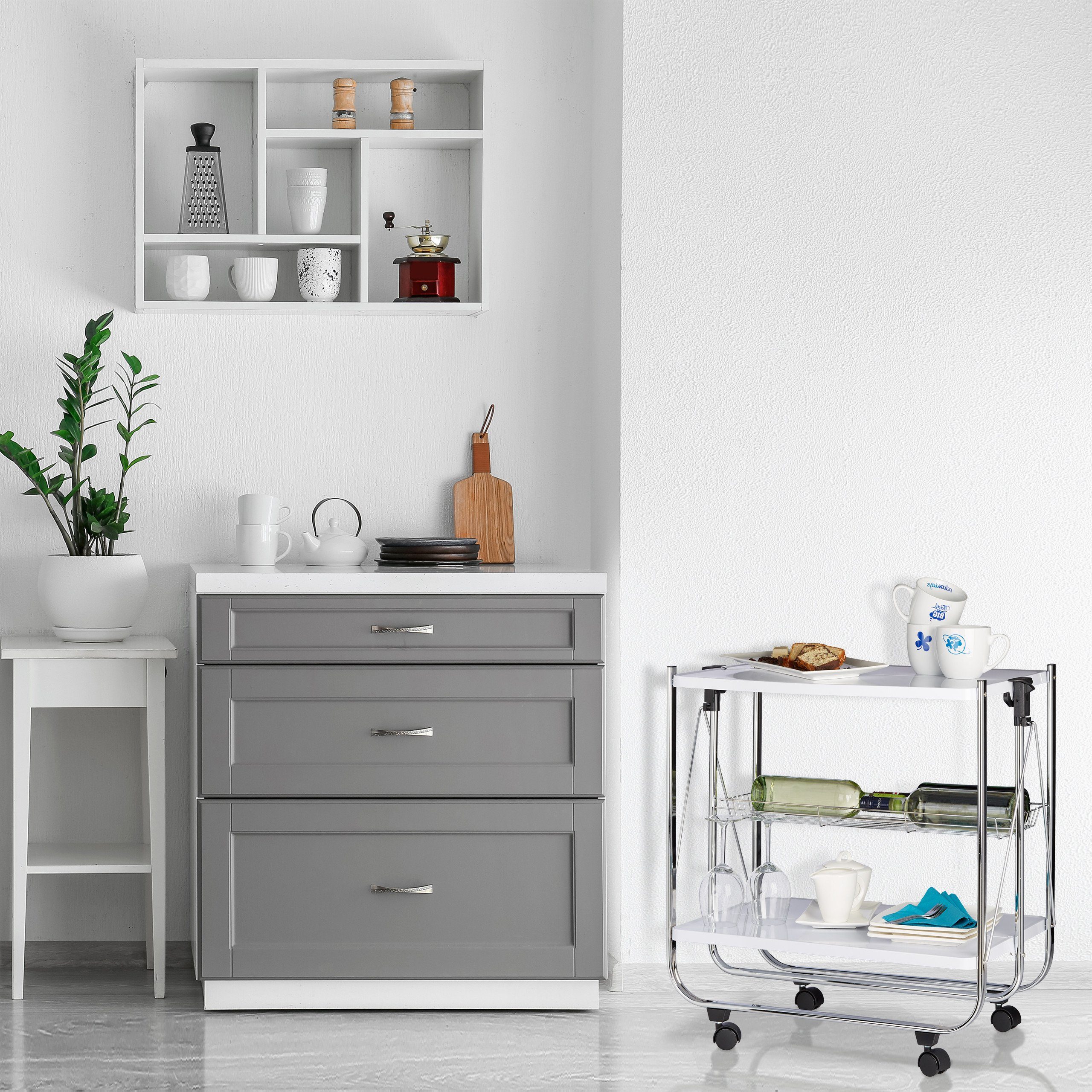 relaxdays Tablett Serviertablett klappbar, Stahl, weiß