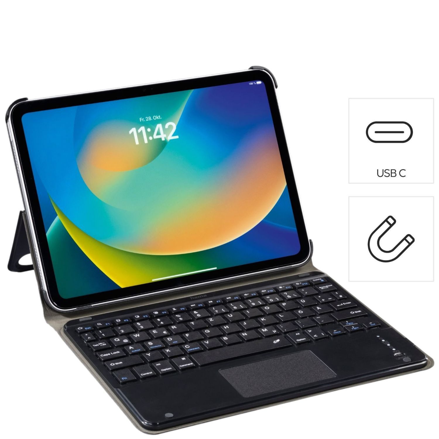 Hama Tablet-Hülle Tablet-Case + Bluetooth Tastatur Schutzhülle 13, Tasche Keyboard + Touch-Pad für Apple iPad Air 8 M4 2026 7 M3 2025 13"