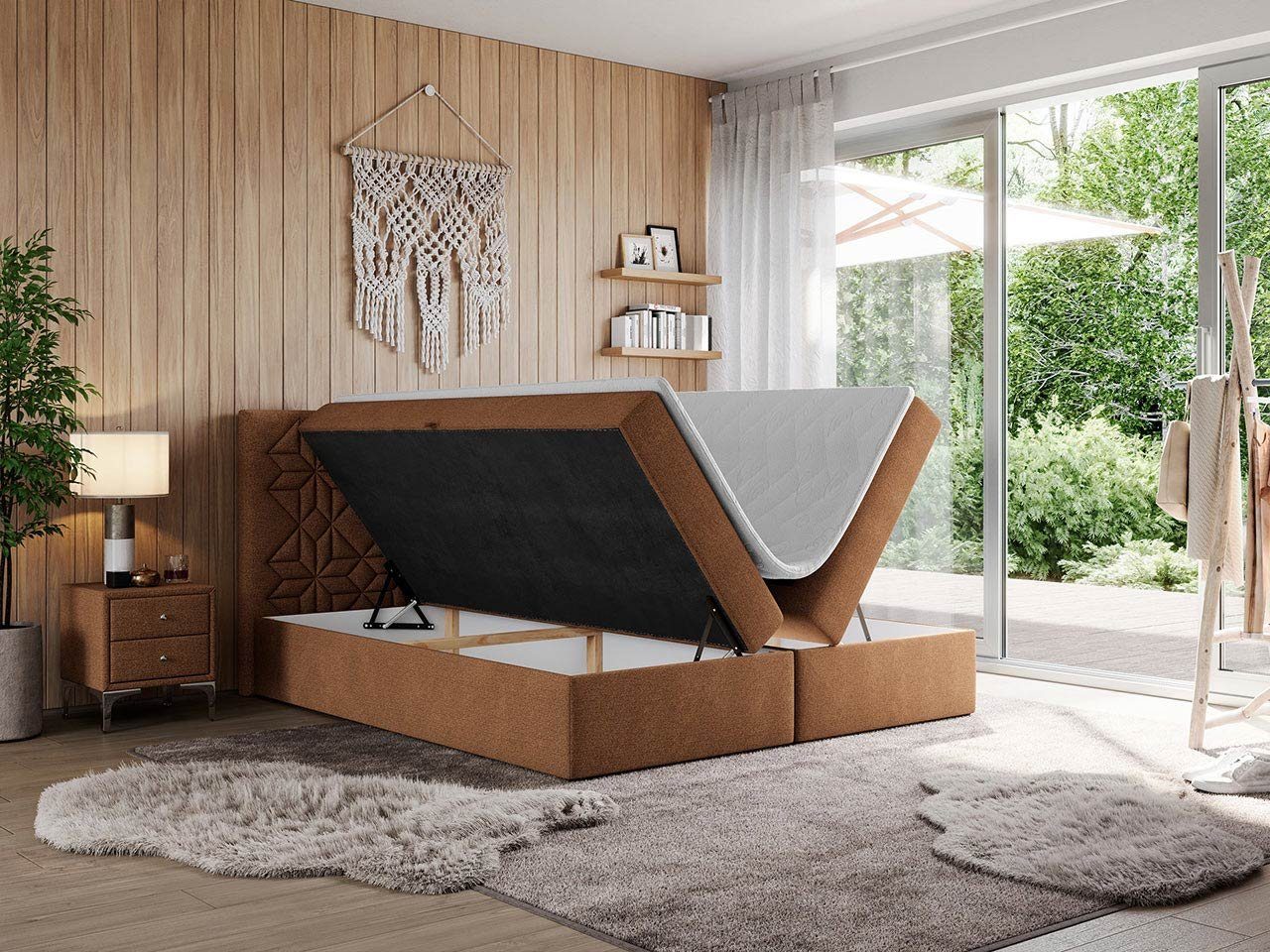 und MÖBEL MKS Boxspringbett Topper Modern LEILA, mit Multipocket Matratze - - Doppelbett Bett