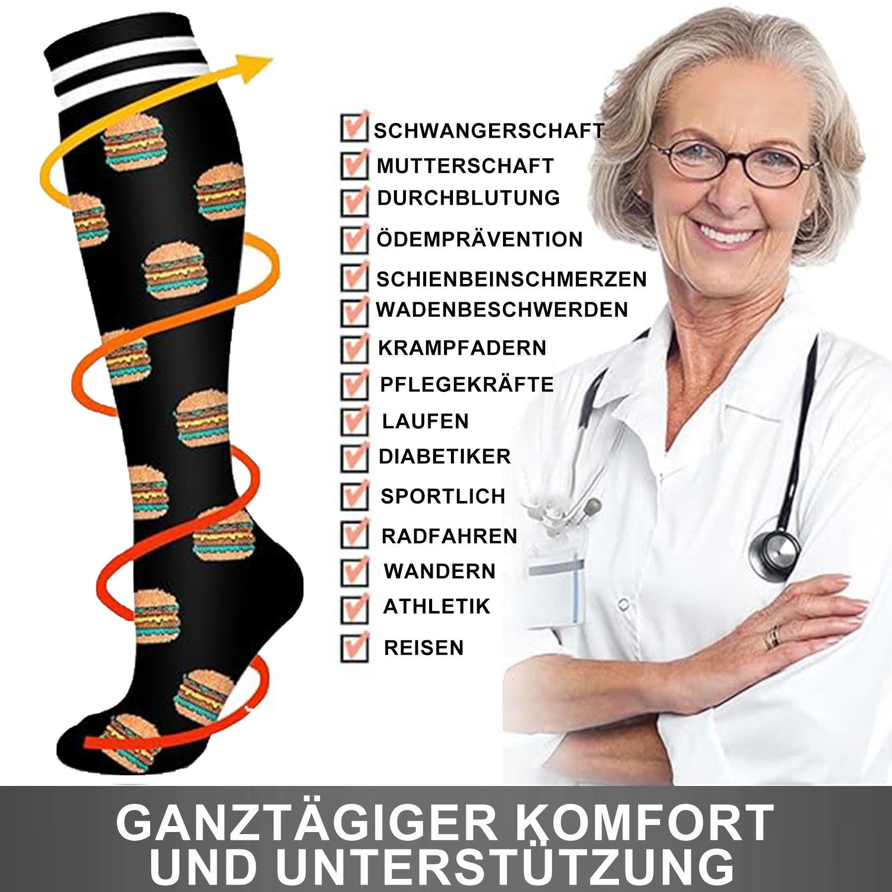 Mutig Kompressionsstrümpfe 6 Paar Kompressionsstrümpfe 18-30mmHg,Stützstrümpfe für Damen & Herren (für Flug, Sport, Laufen, Radsport, Krankenschwester,Schwanger – Bild 3 von 5