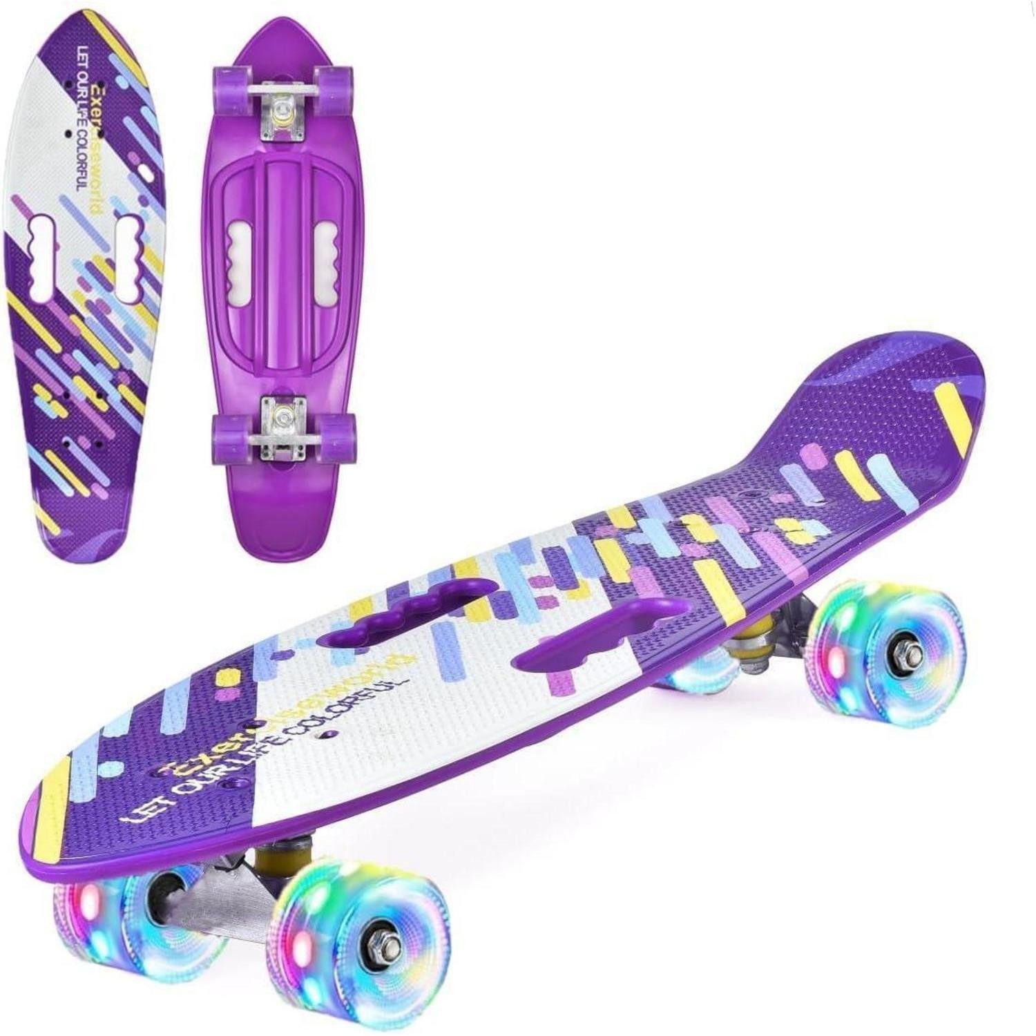 LuxusKollektion Miniskateboard Mini Cruiser Skateboard 22 Zoll PURPLE LED (1-St)