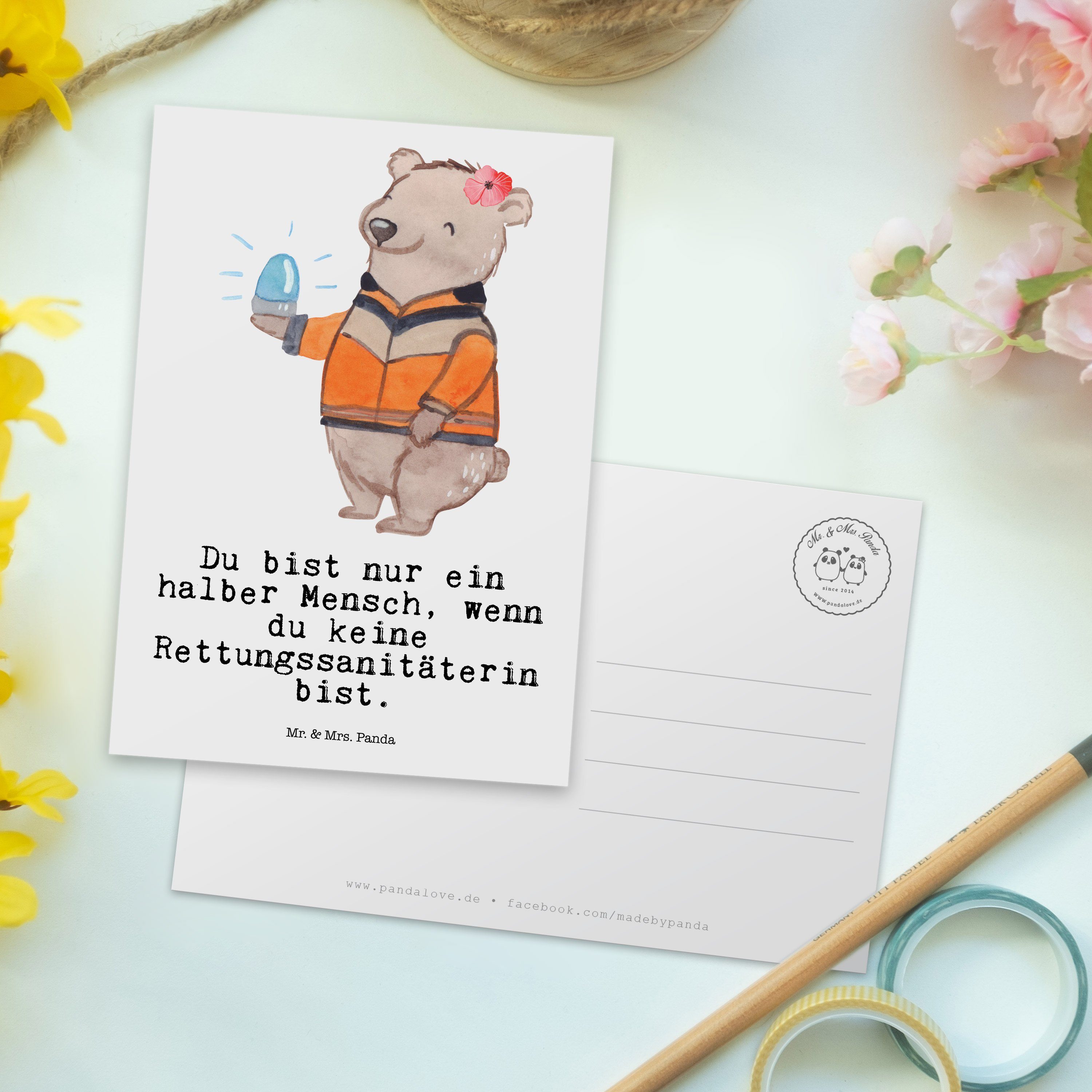 Herz Mrs. - Weiß Mr. Rettungssanitäterin Geschenk, Panda Postkarte & Geburtstagskarte, Ges mit -