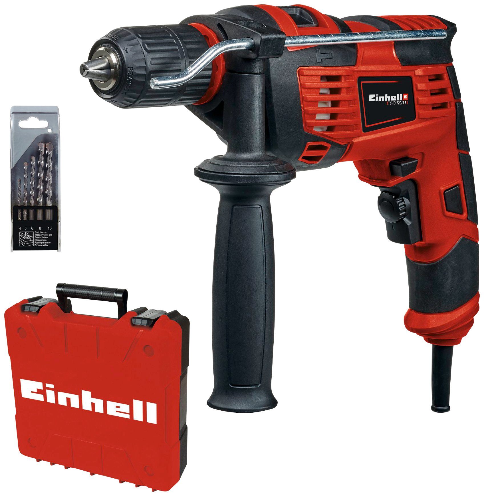 Einhell Schlagbohrmaschine TC-ID 720/1 E Kit, (Set, 3-tlg), inkl. Koffer für universelle Aufbewahrung von Werkzeug und Zubehör