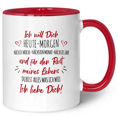 GRAVURZEILE Tasse mit Spruch - Ich will dich - Geschenk für Freund Freundin, Keramik, Farbe: Rot