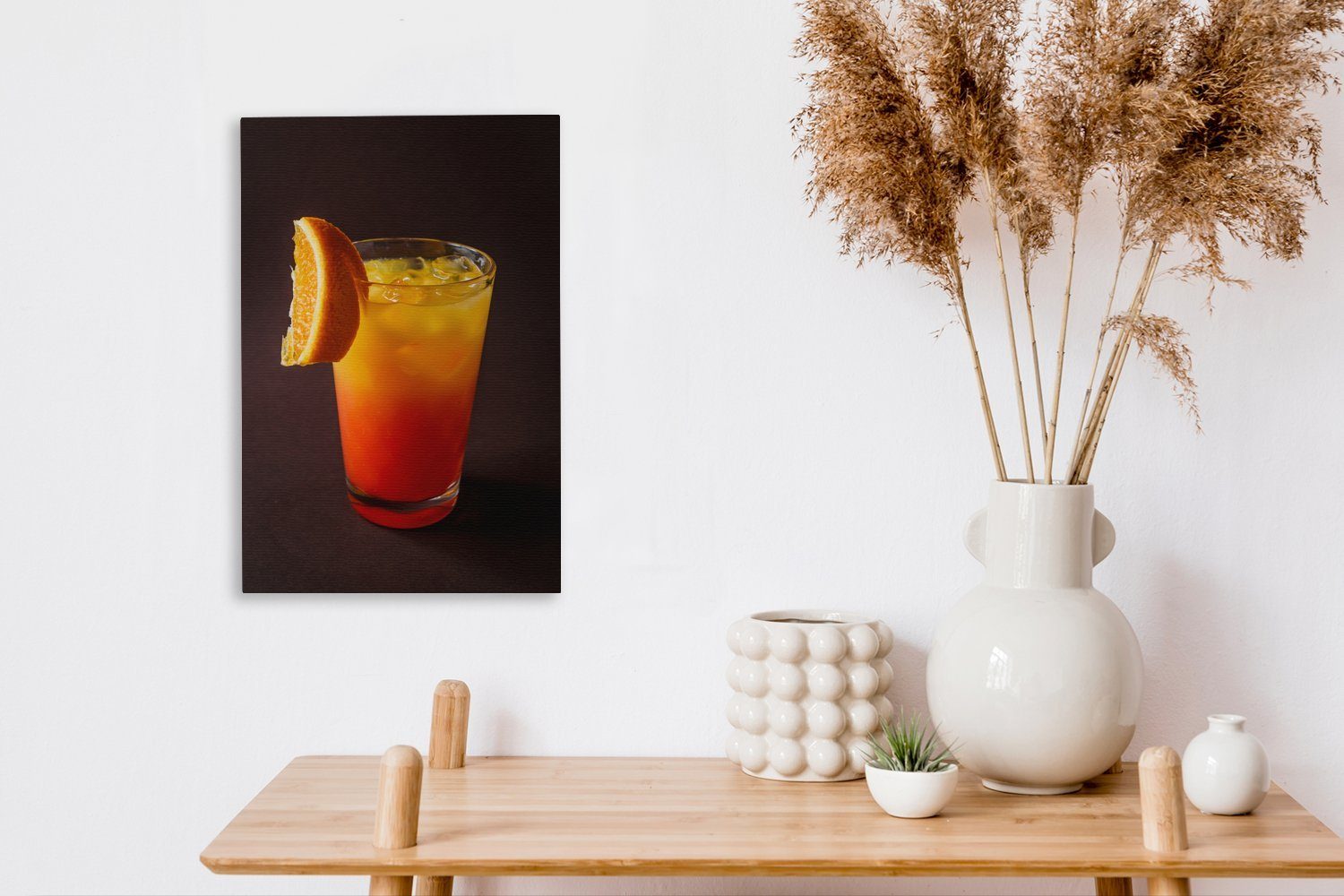 Hintergrund, mit Gemälde, St), schwarzem Orangensaft Leinwandbild Ein 20x30 inkl. Zackenaufhänger, OneMillionCanvasses® Leinwandbild Cocktail fertig bespannt cm (1 vor