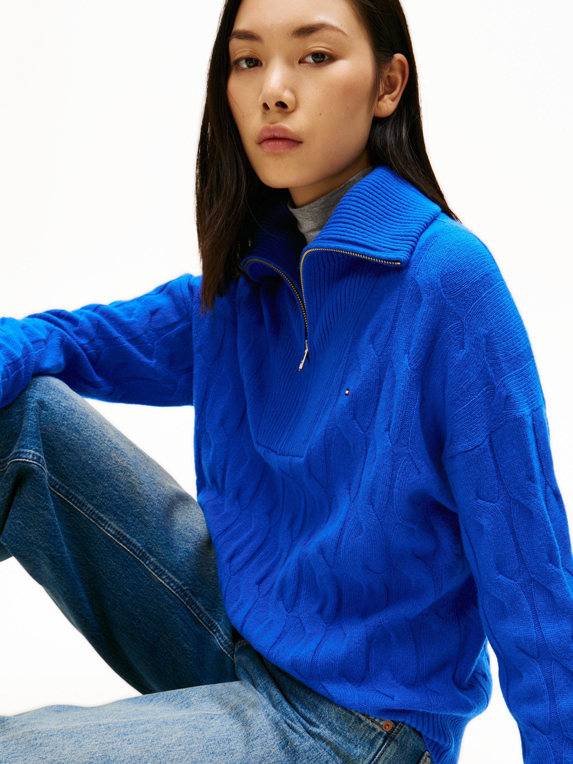 Tommy Hilfiger Troyer SOFT WOOL CABLE 1/2 ZIP LS SWT mit Zopfmuster, aus re günstig online kaufen