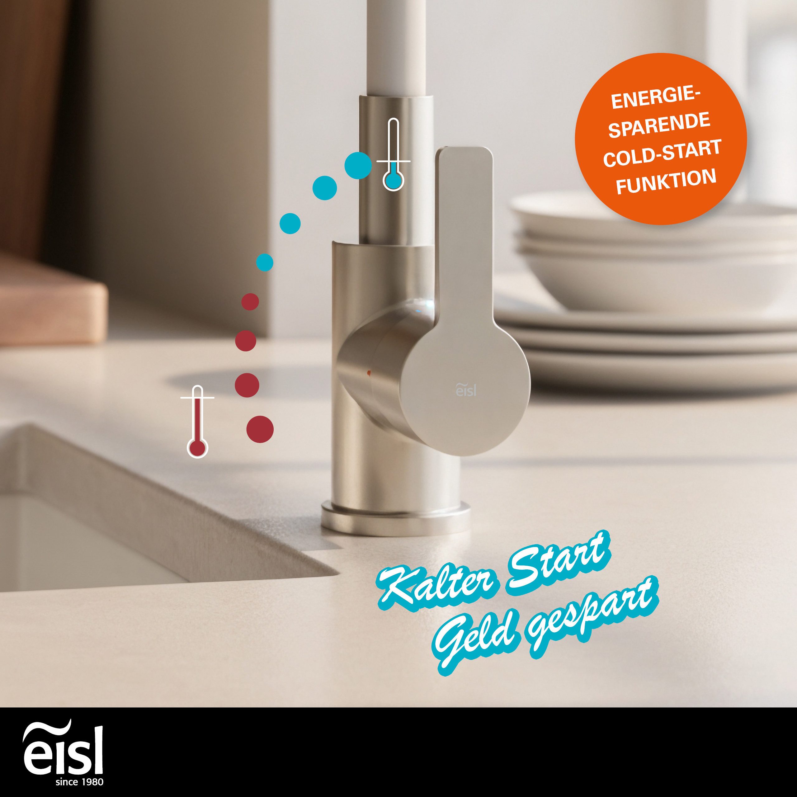 Eisl Spültischarmatur Flexo energiesparender Cold-Start, wassersparender Eco-Click,360° schwenkbar – Bild 3 von 5