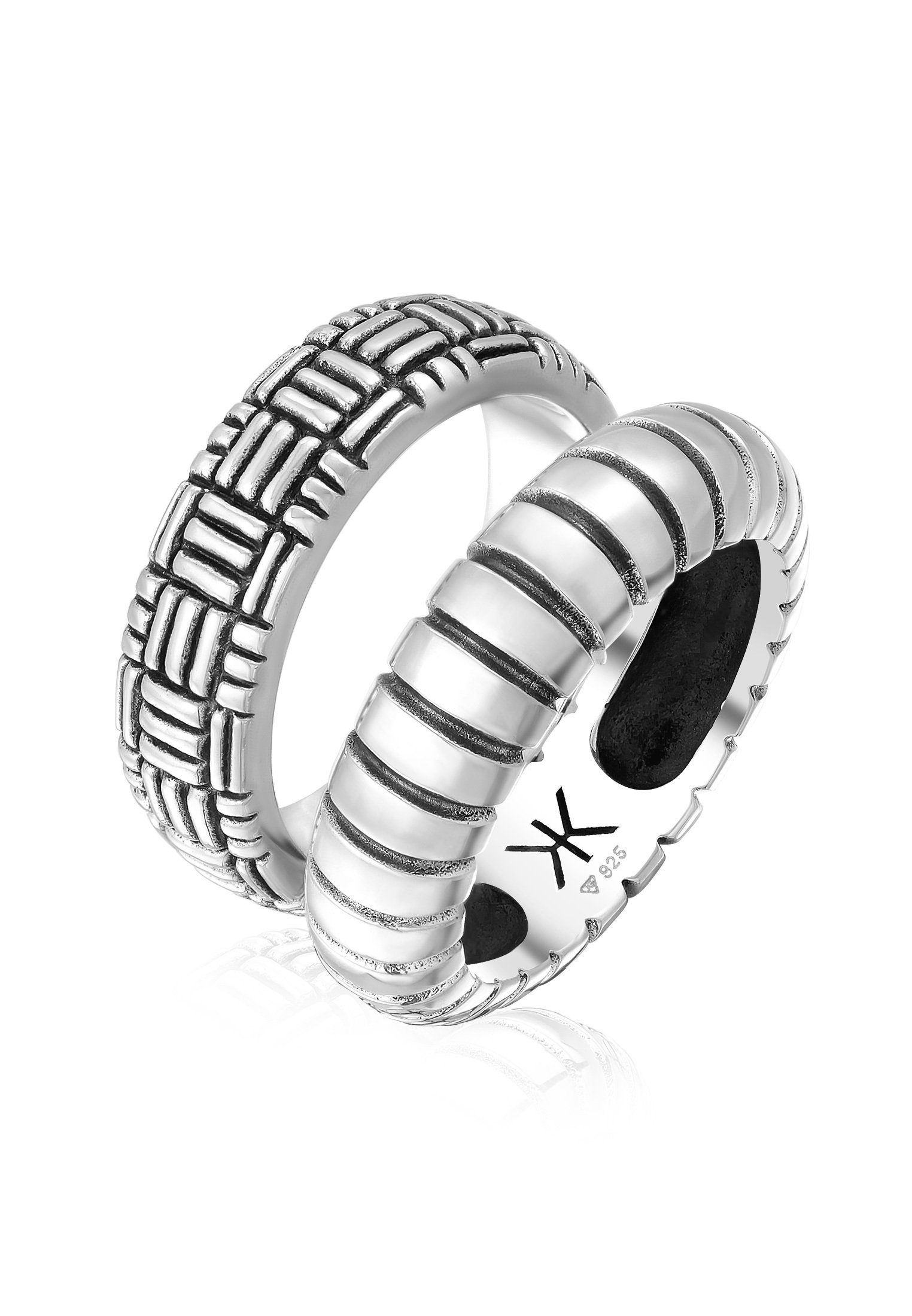 Kuzzoi Silberring Set Bandring Vintage Oxidiert 925 Silber, Ring Set