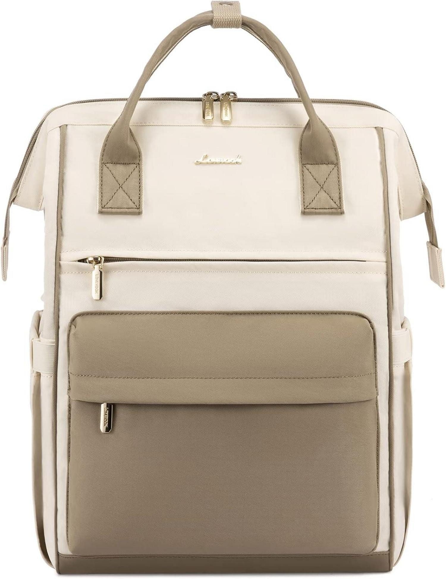 Laptoprucksack Rucksack Damen 15,6 Zoll Laptop USB Ladeanschluss Wasserdicht Beige