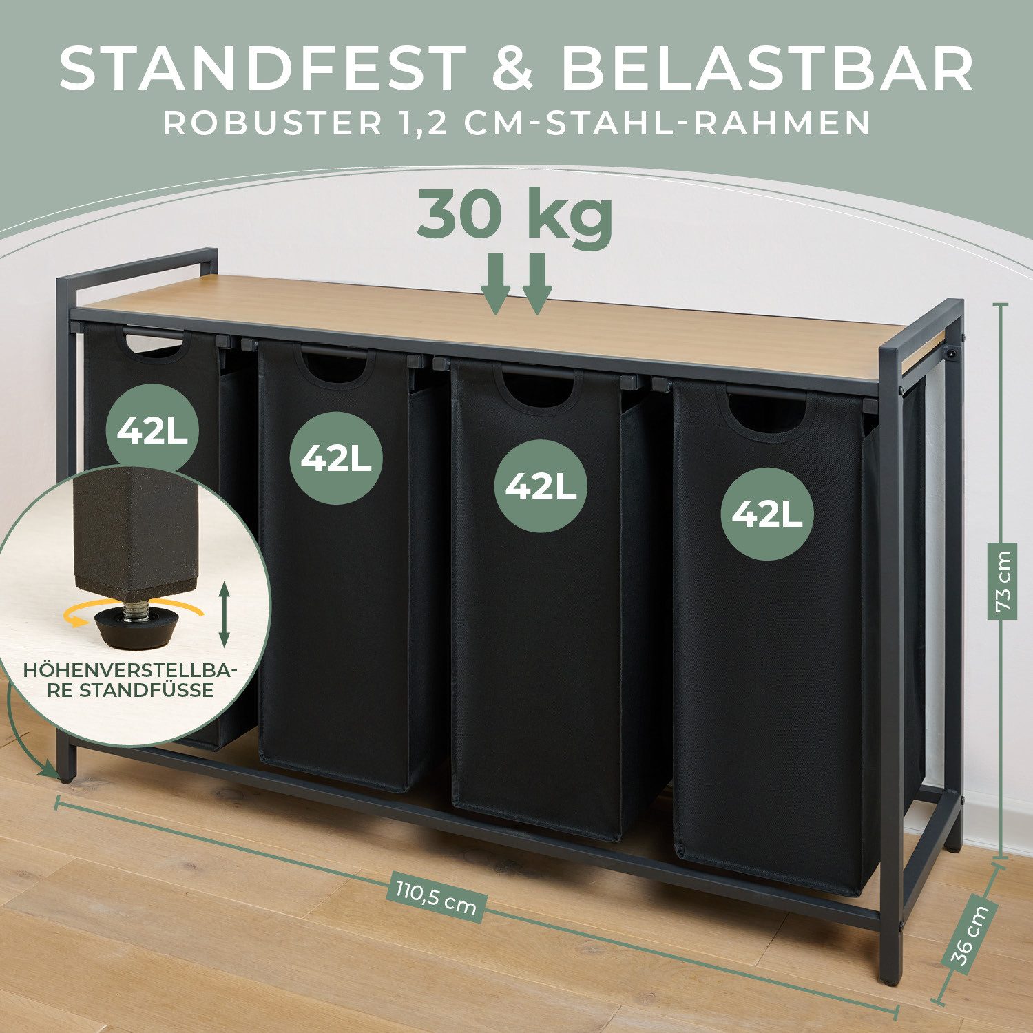 Blumtal Ausziehwäschekorb 2-4 Fächer Wäschesammler mit Ablage und Metallrah günstig online kaufen