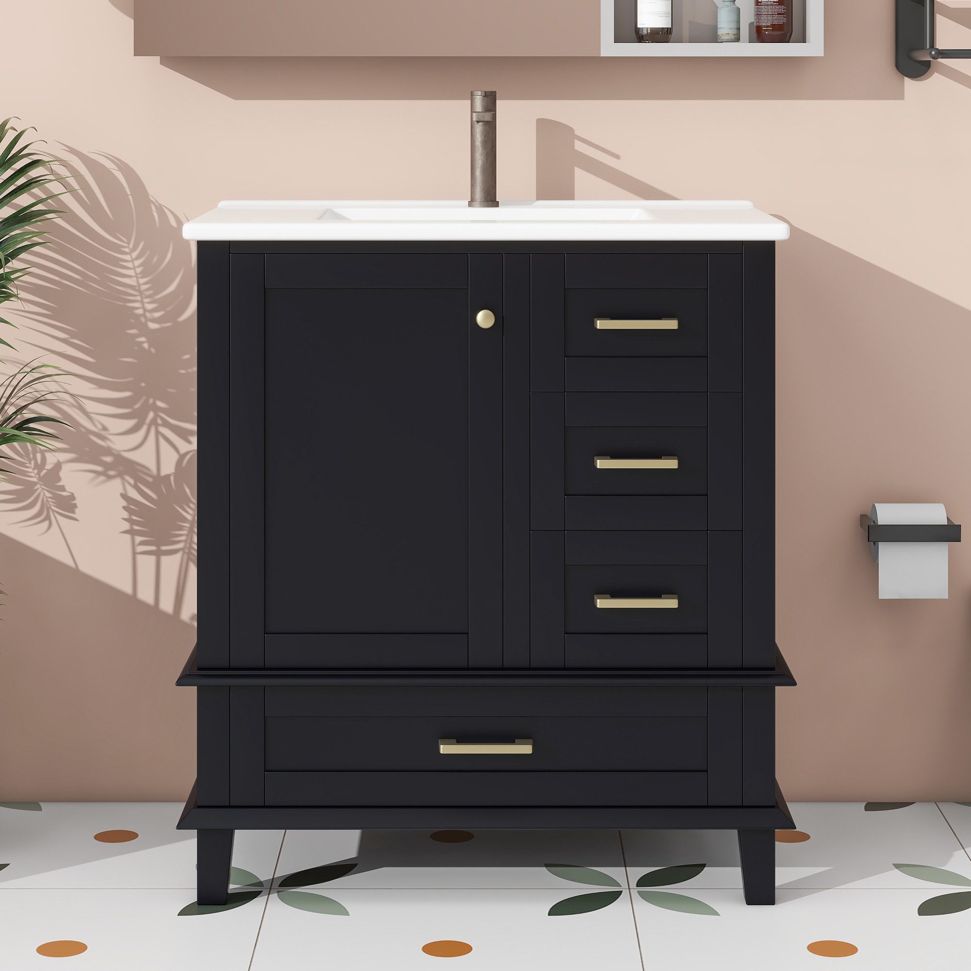 Fine Life Pro Waschbeckenschrank Badezimmerschrank 76×46×83,5 cm • Schwarz • Komplett lackiert