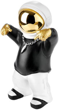 BRUBAKER Dekofigur Astronaut mit schwarzem Hoodie in cooler Pose - 21 cm Weltraum Figur (Raumfahrt Skulptur, 1 St., Gold, Schwarz und Weiß), Handbemalte Statue mit verchromtem Helm und silberner Kette