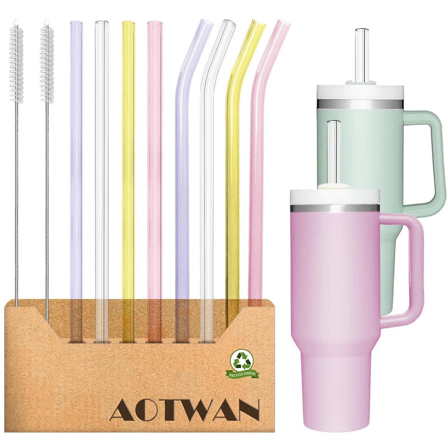 LuxusKollektion Trinkhalme Glasstrohhalme Set 10 Stk. 31cm bunt für Stanley Cup