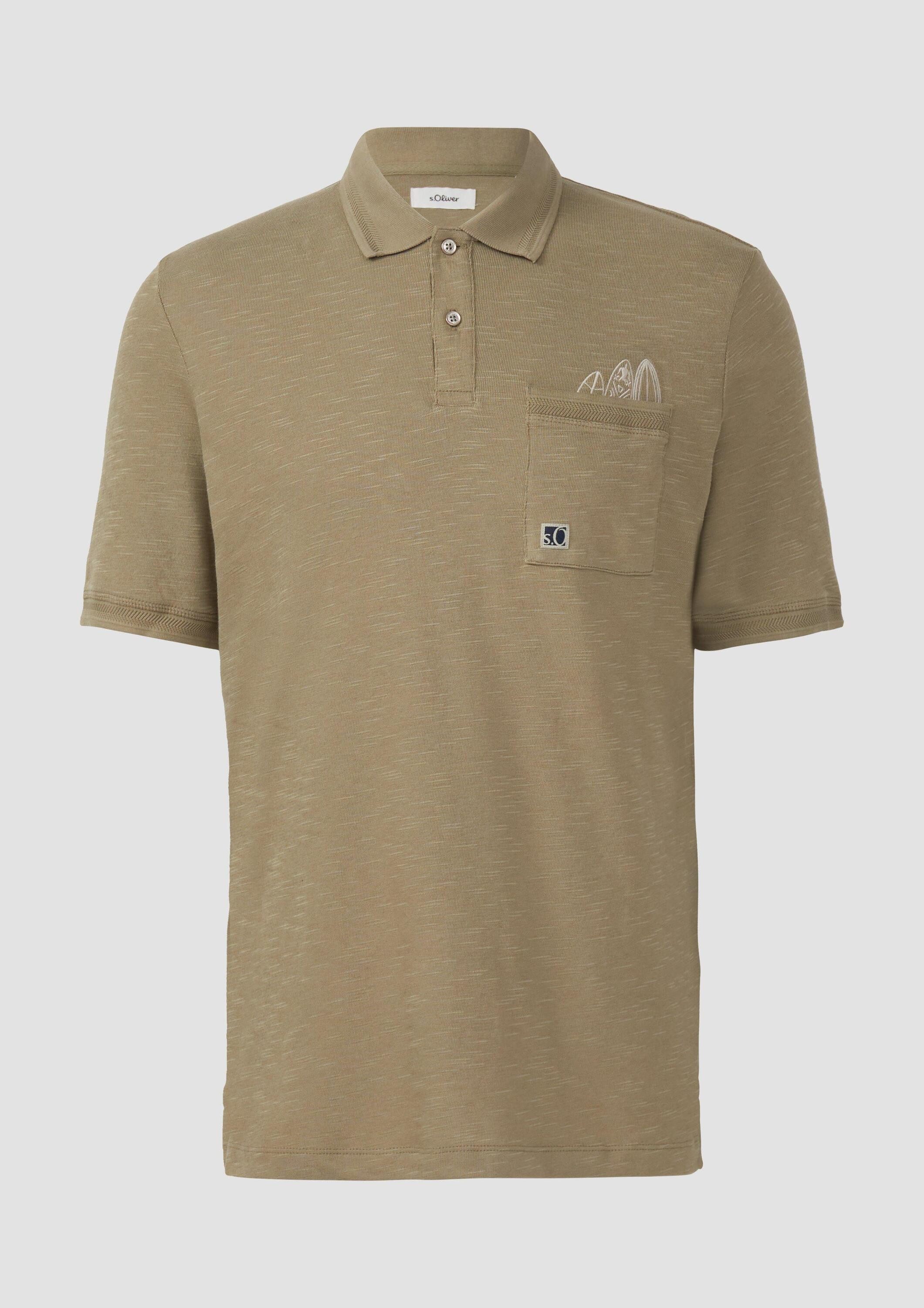 s.Oliver Kurzarmshirt Polo-Shirt Flammgarn-Poloshirt mit Brusttasche und Stickerei
